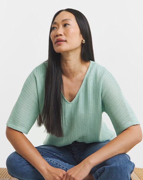 Cut And Sew Half Sleeve V Neck Tee