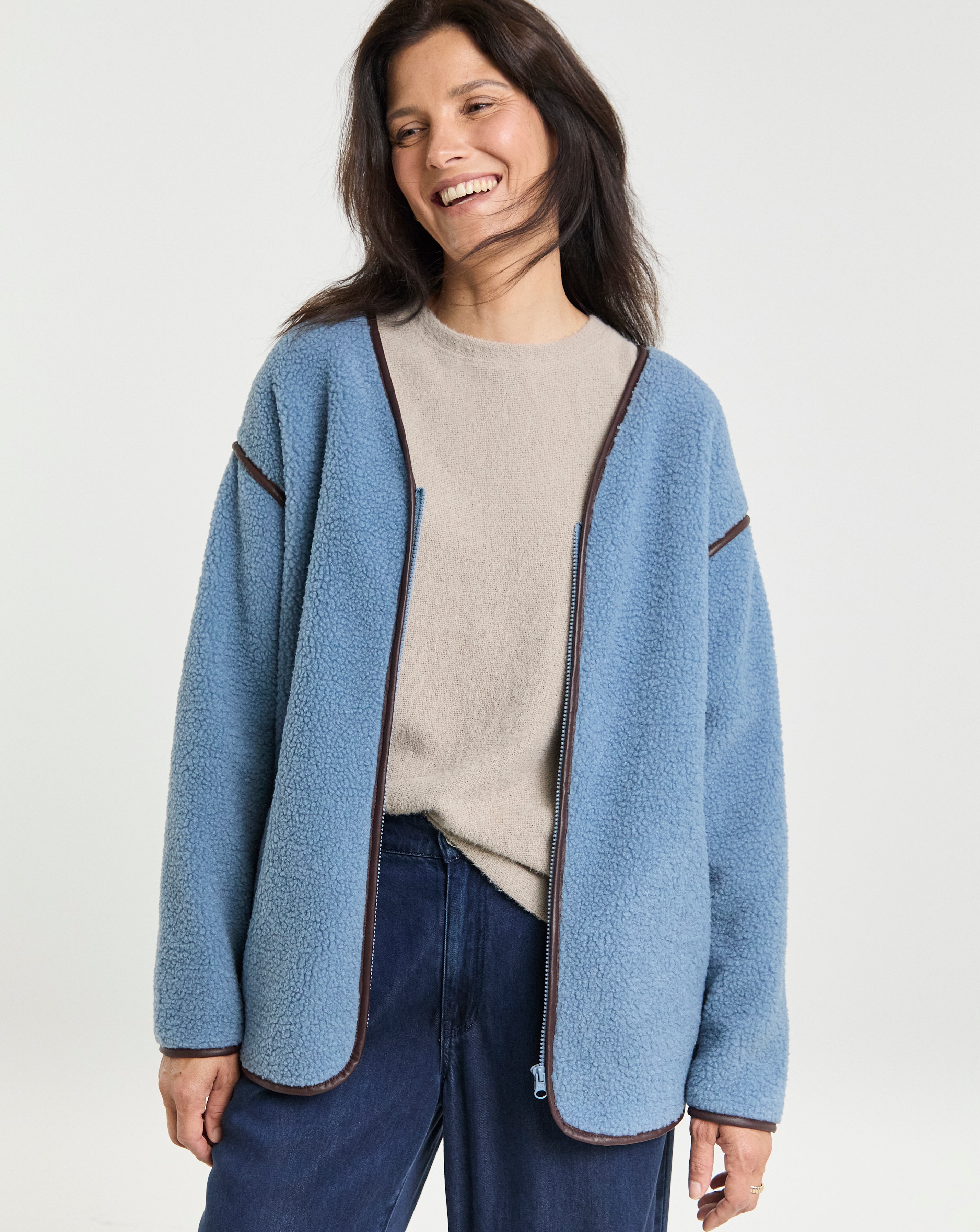 Piped Borg Popper Cardigain