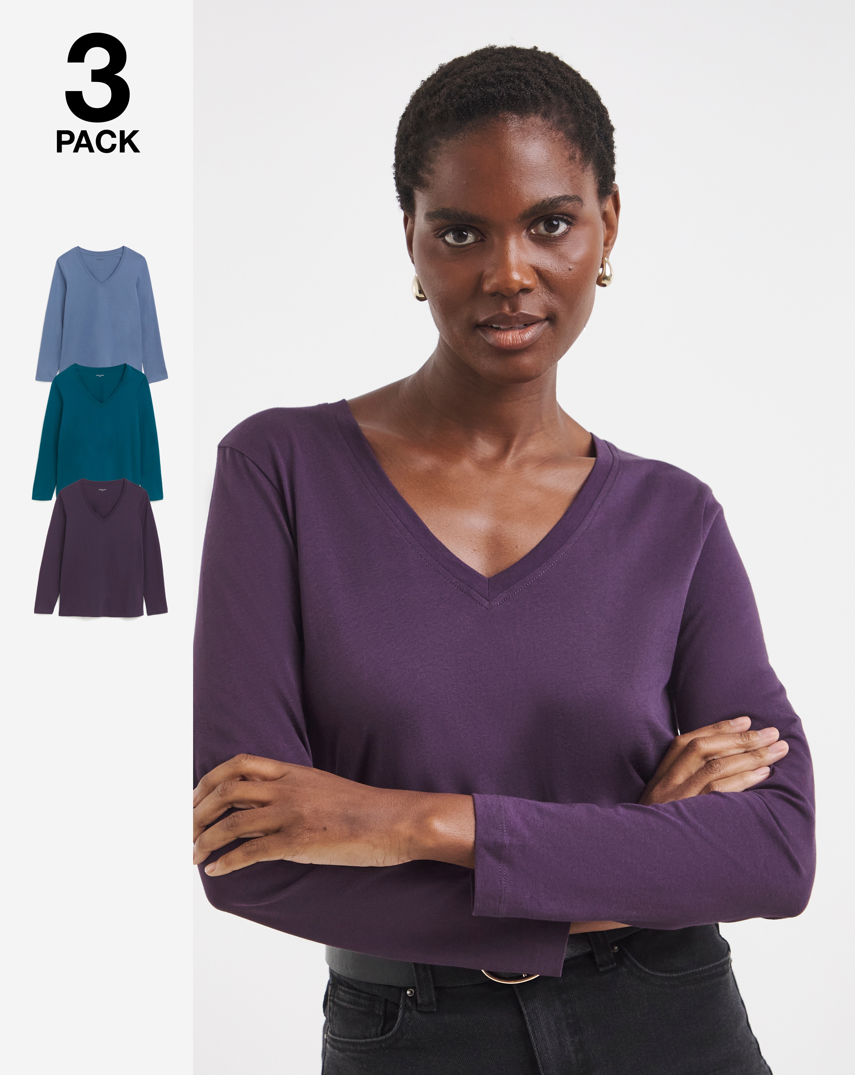 3 Pack V Neck Long Sleeve T-Shirts