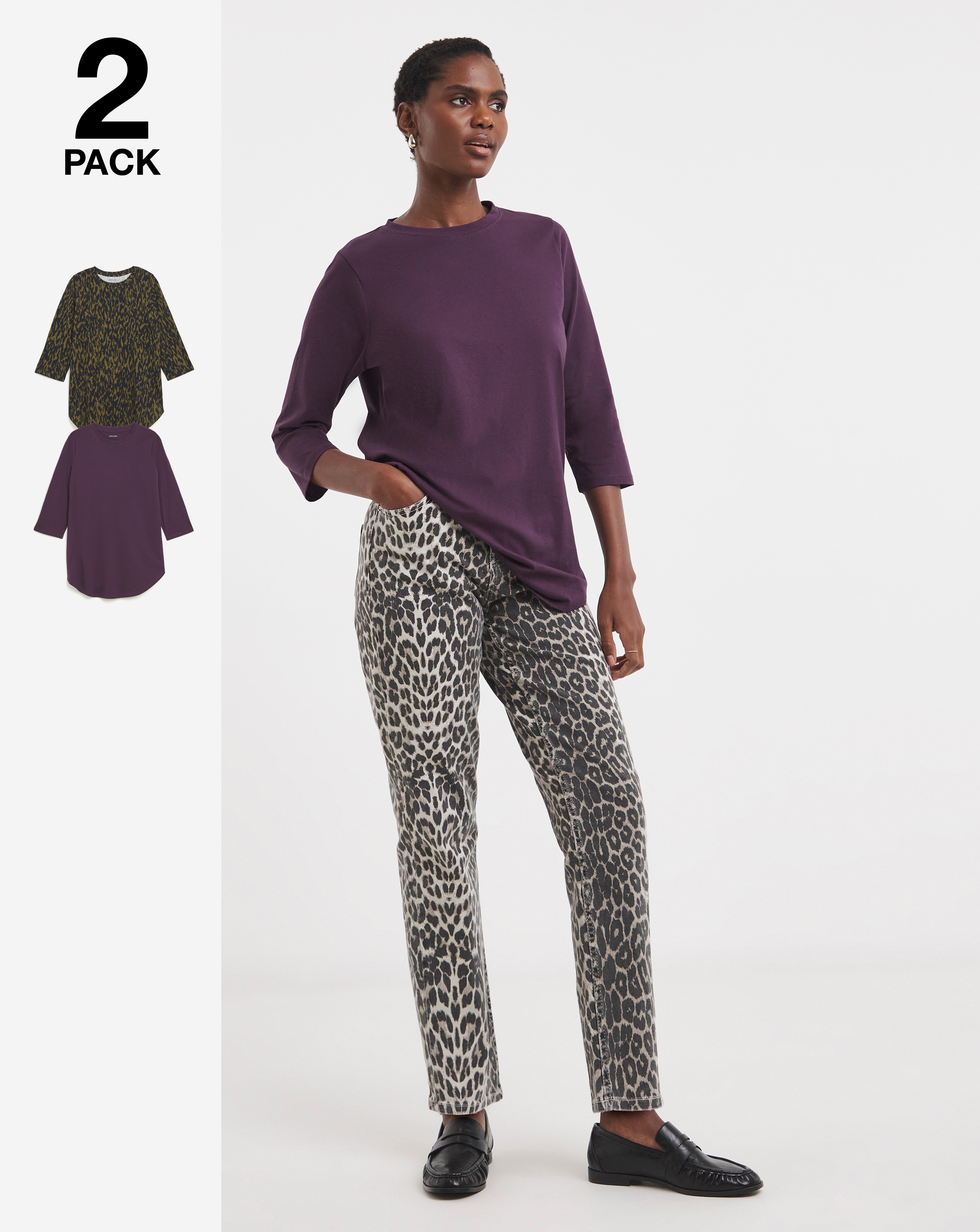 2 Pack Longine Curved Hem 3/4 Sleeve