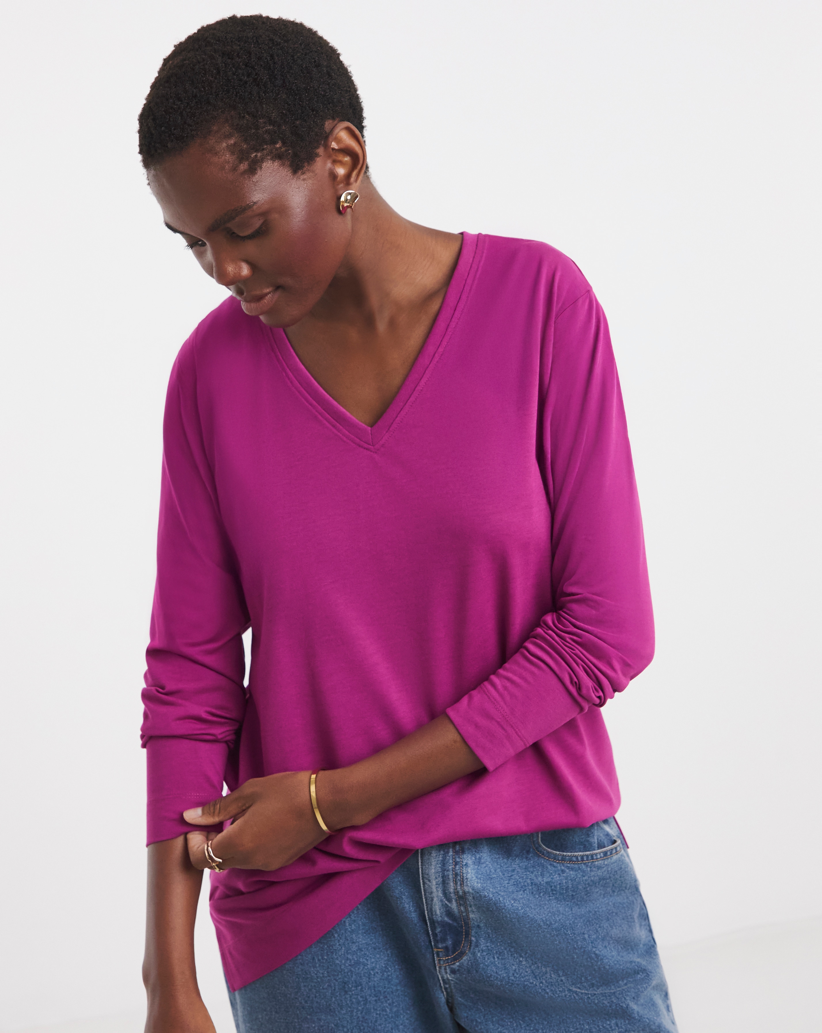 V Neck Split Hem Slouch T-Shirt