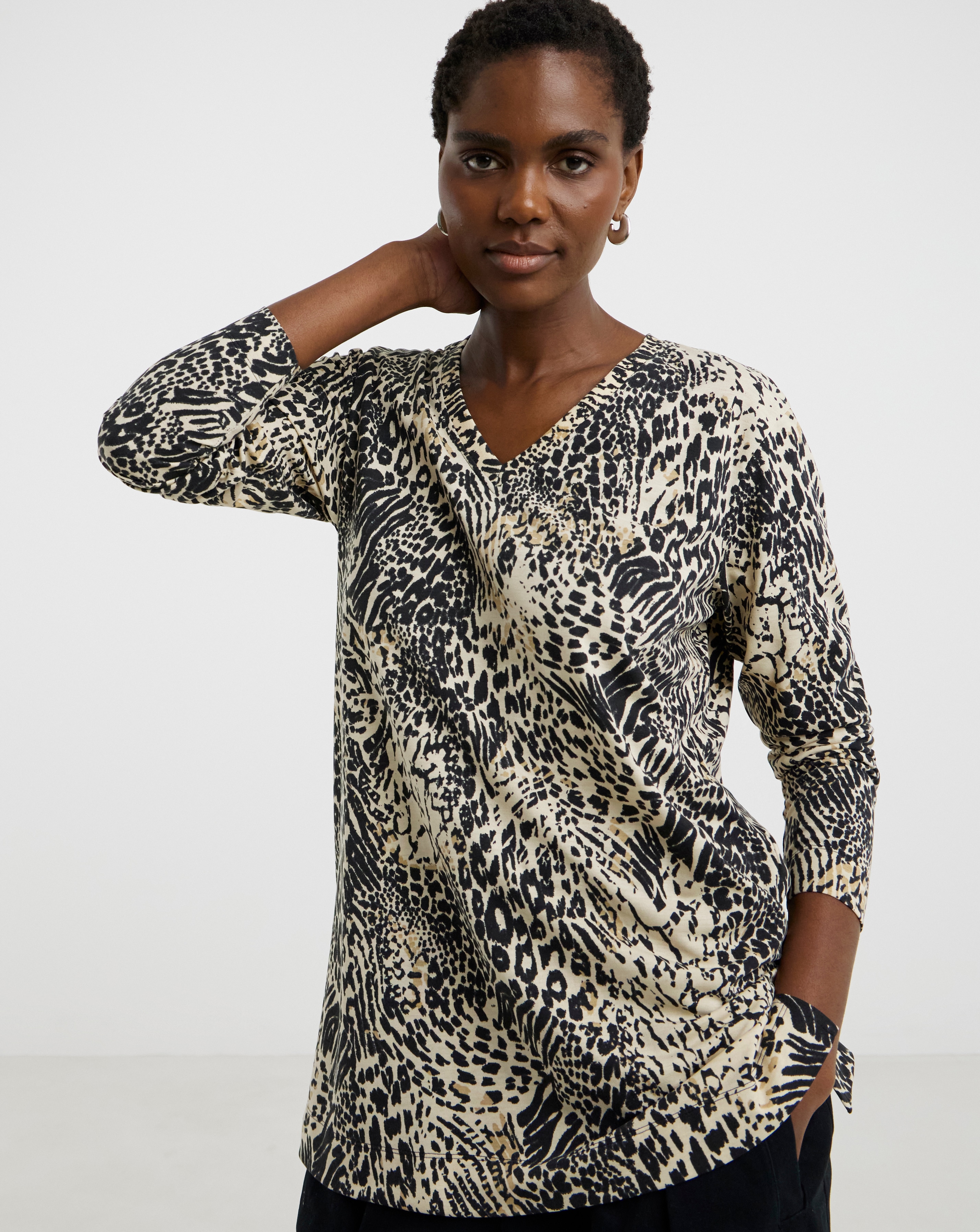 V Neck Split Hem Slouch T-Shirt