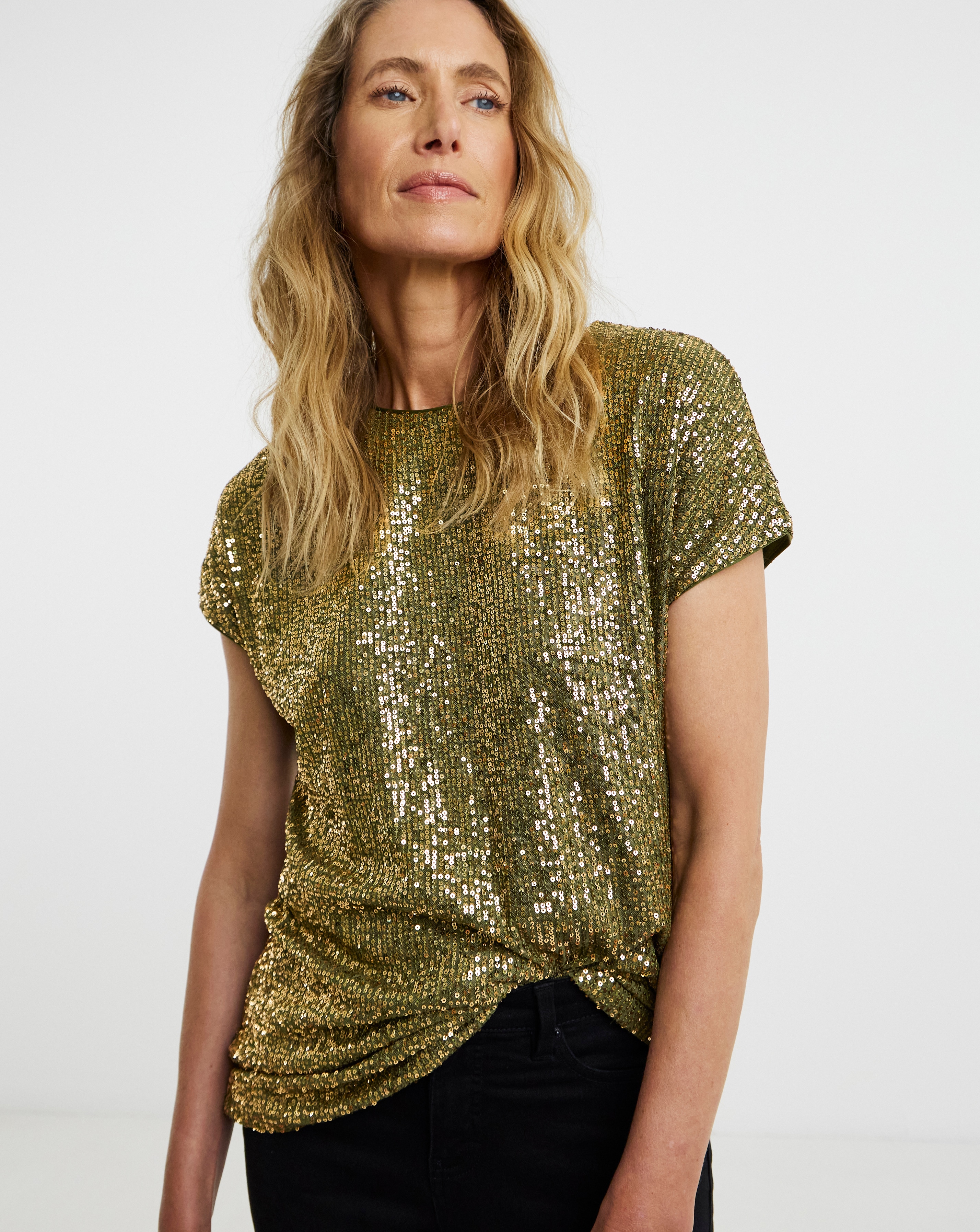 Sequin Longline Curved Hem Top