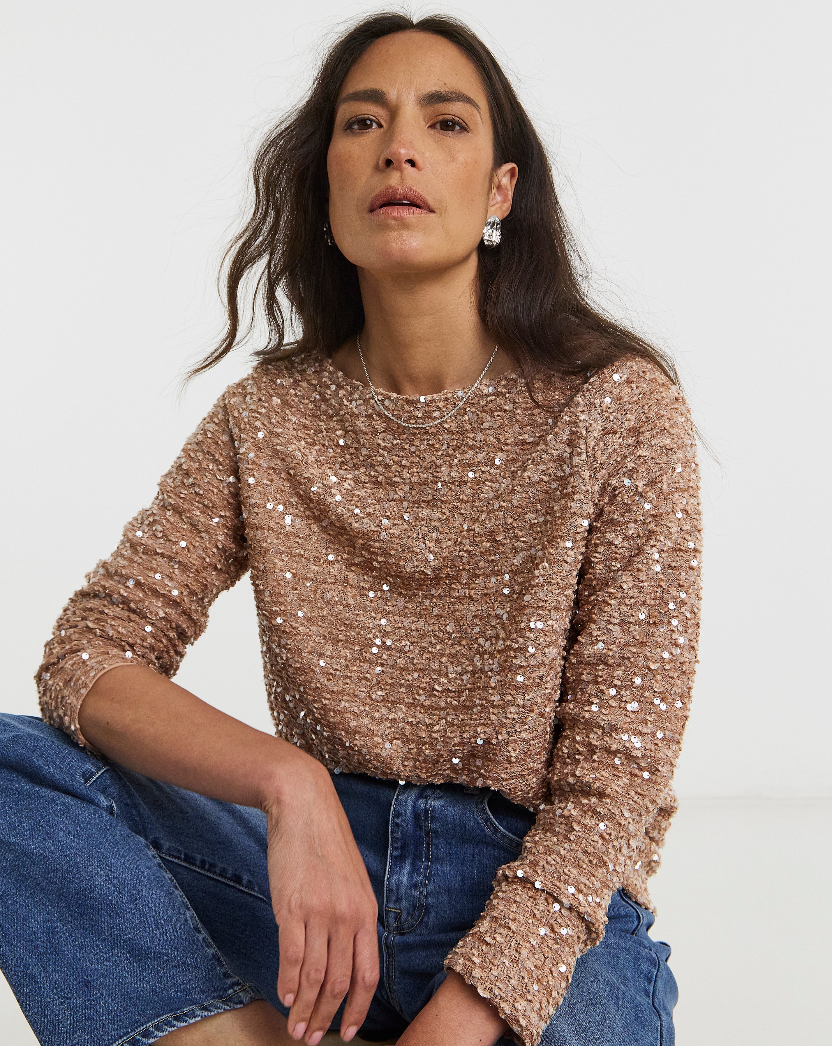 Boucle Sequin Slash Neck Top