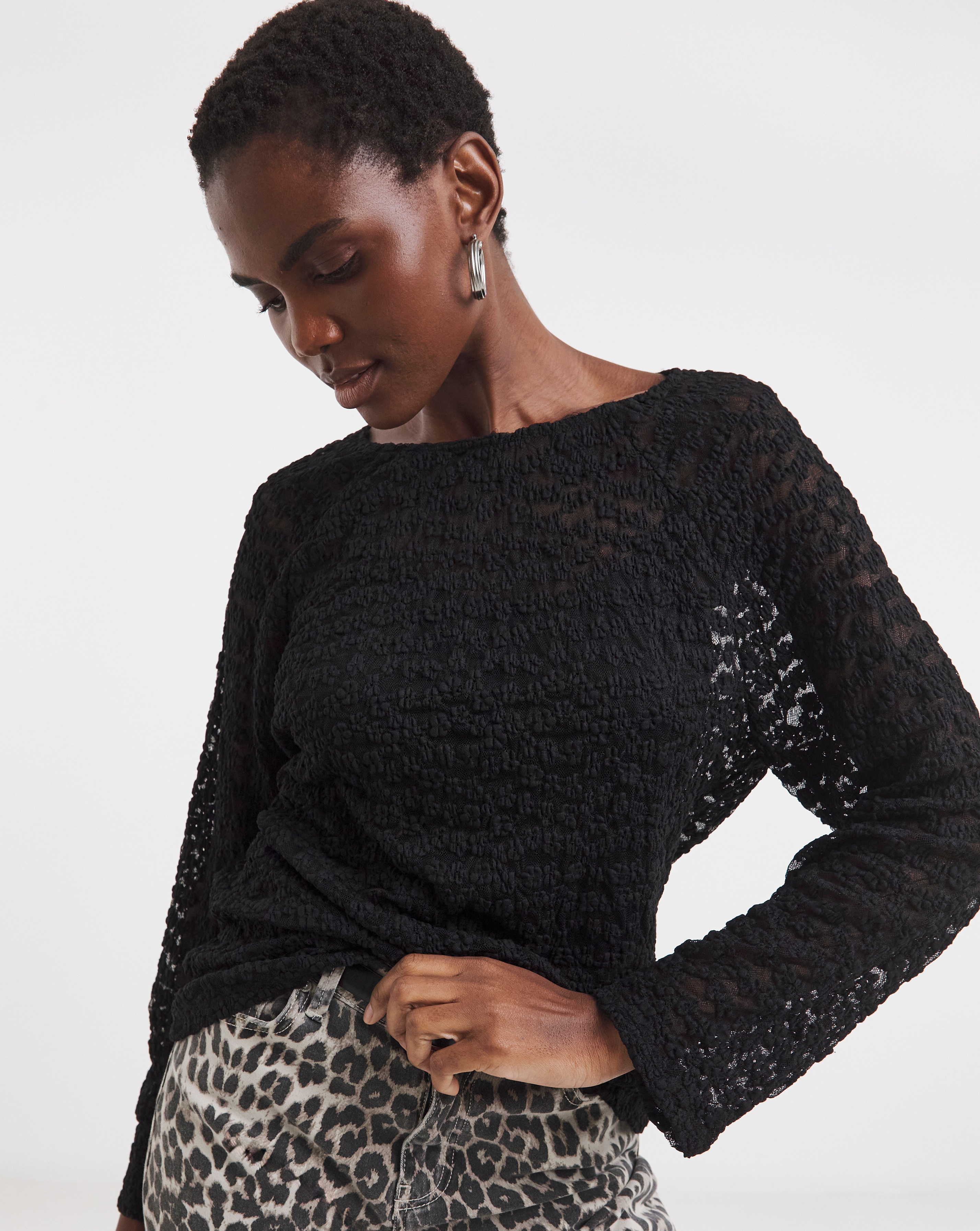 Bubble Lace Long Sleeve Slouch Top