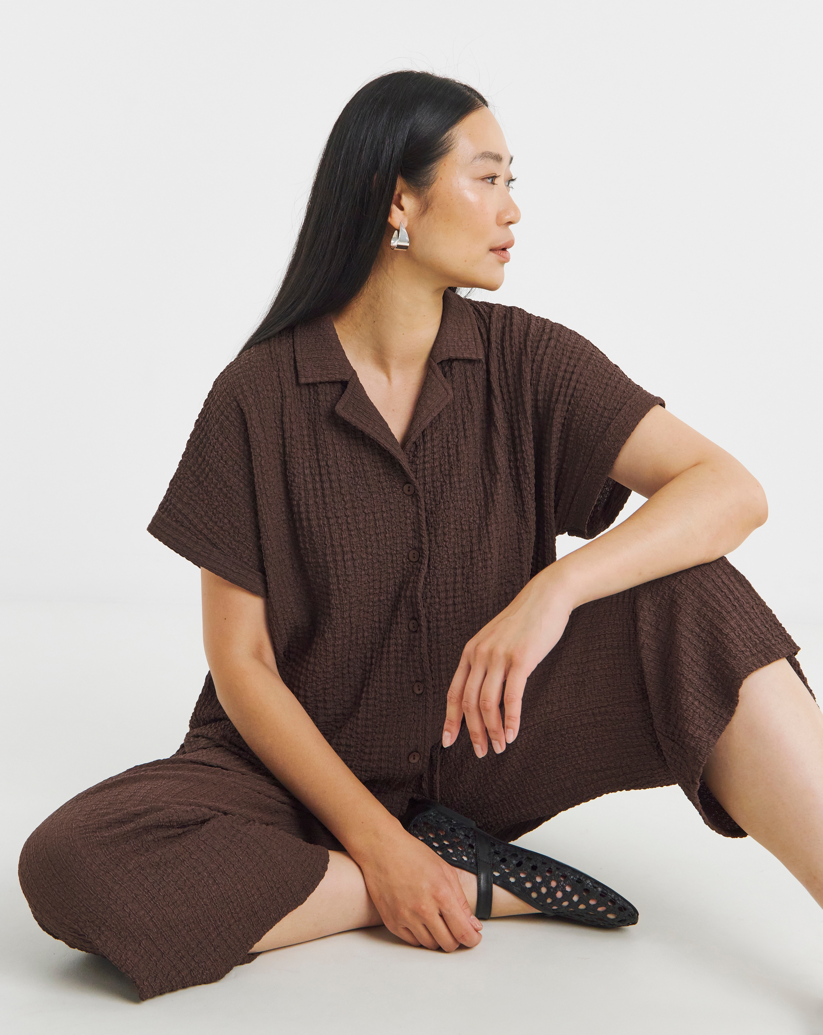 Textured Shirt Style Top