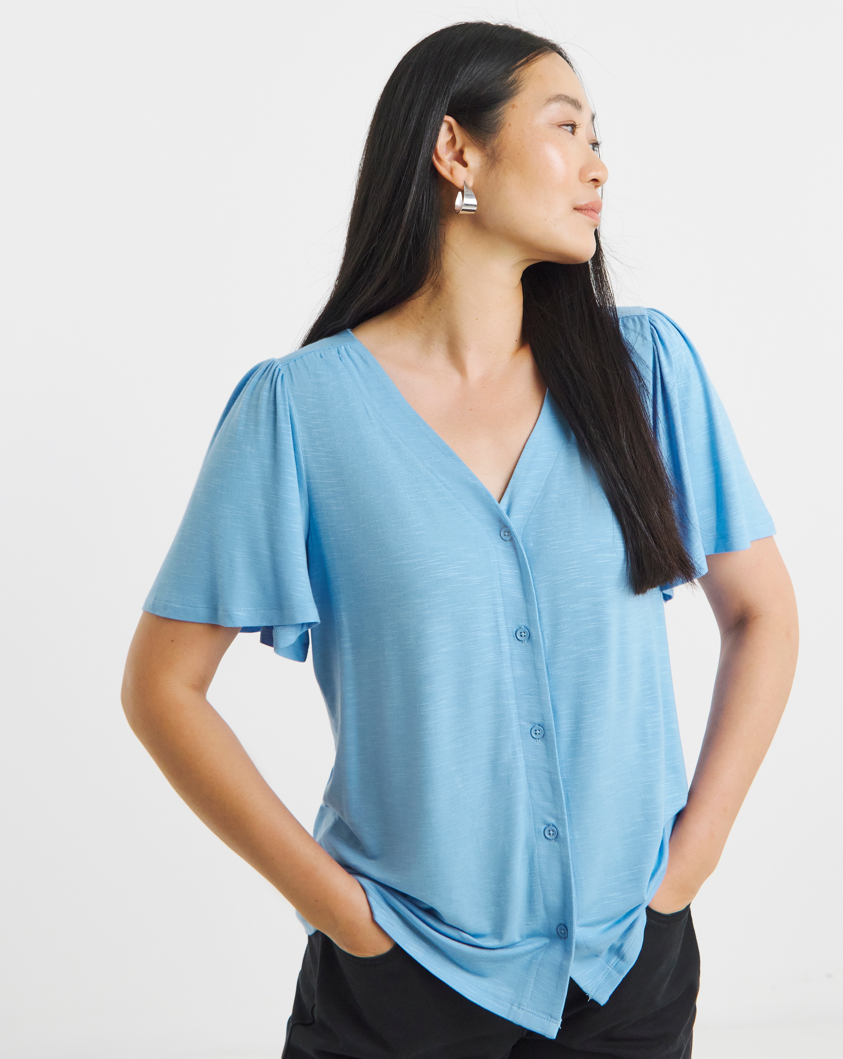 Button Angel Sleeve Top