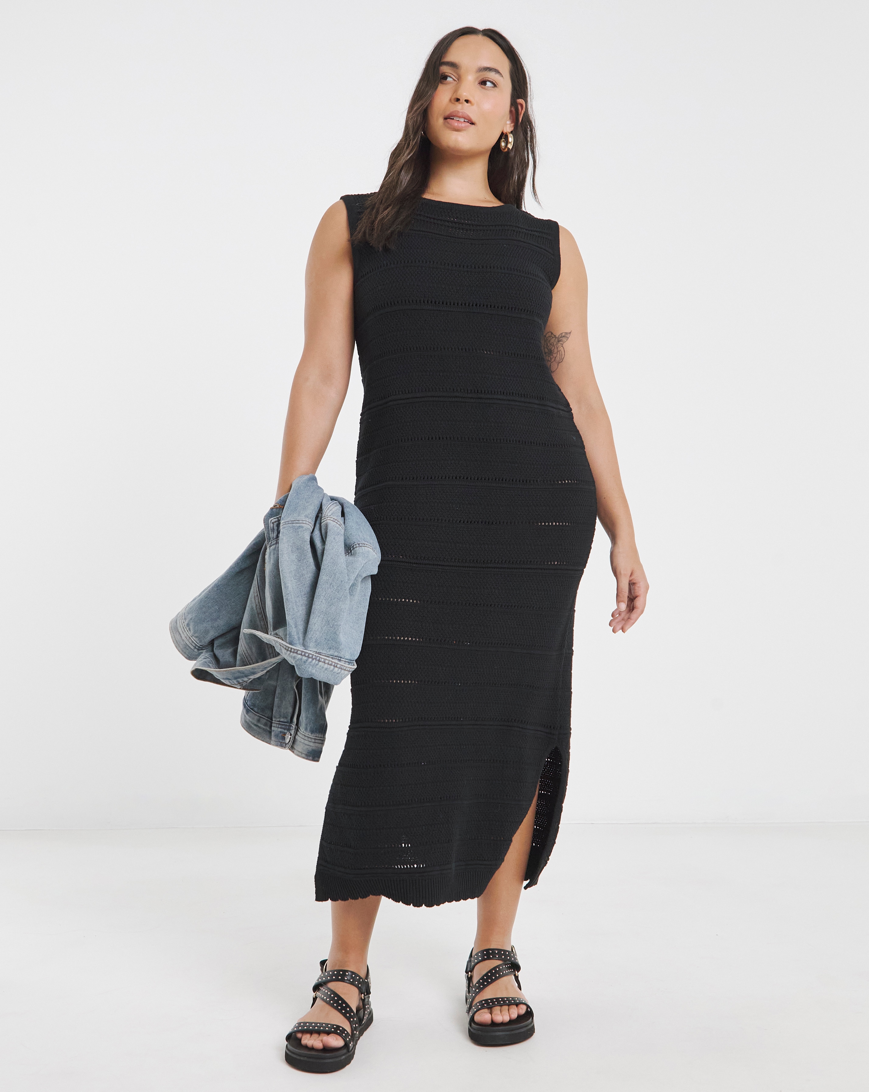 Simply Be Black Crochet Midi Dress
