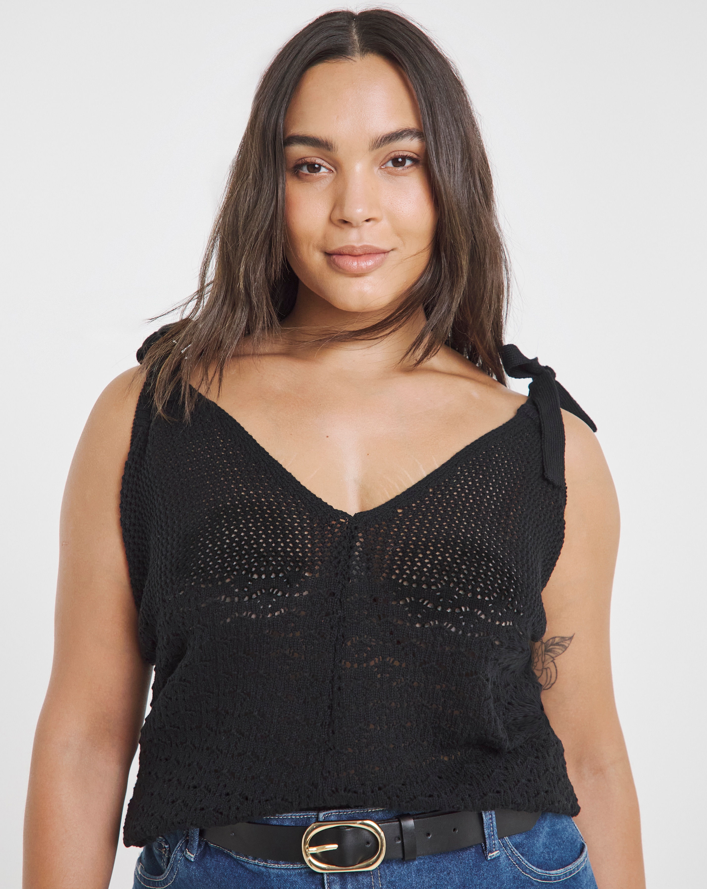 Black Crochet Tie Shoulder Cami