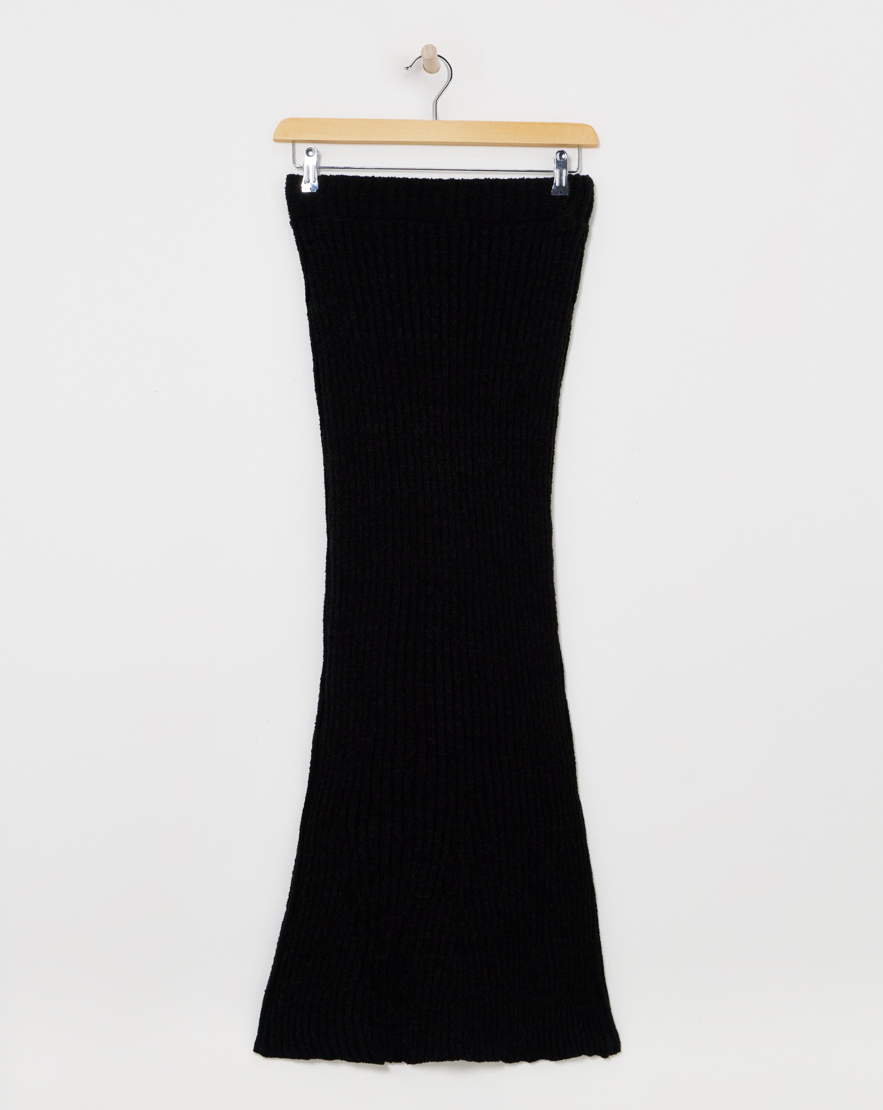 Black Rib Flared Hem Knit Maxi Skirt