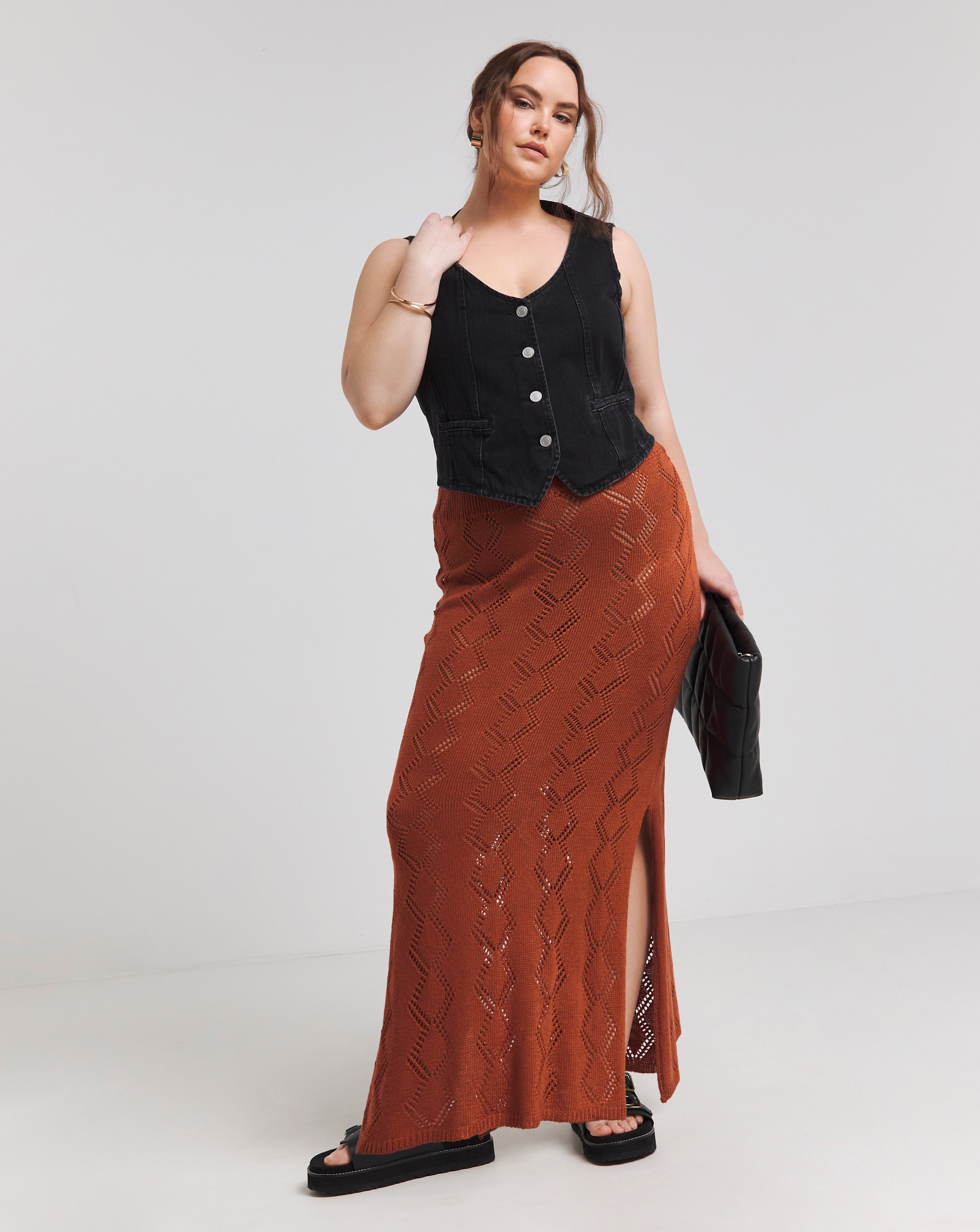 Simply Be Rust Crochet Skirt Co Ord
