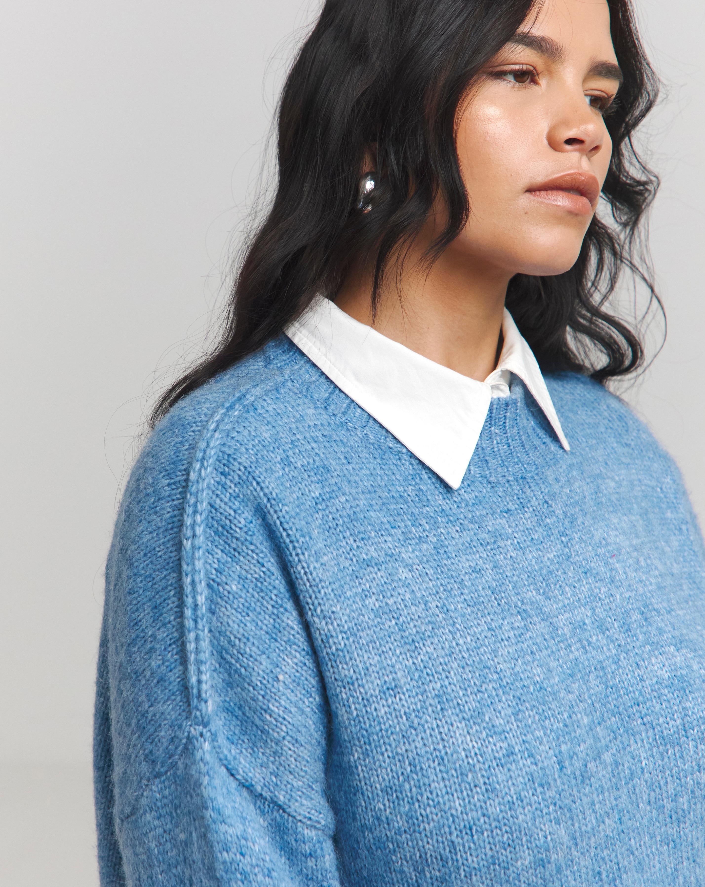 Blue Exposed Seam Mock Neck Jumper