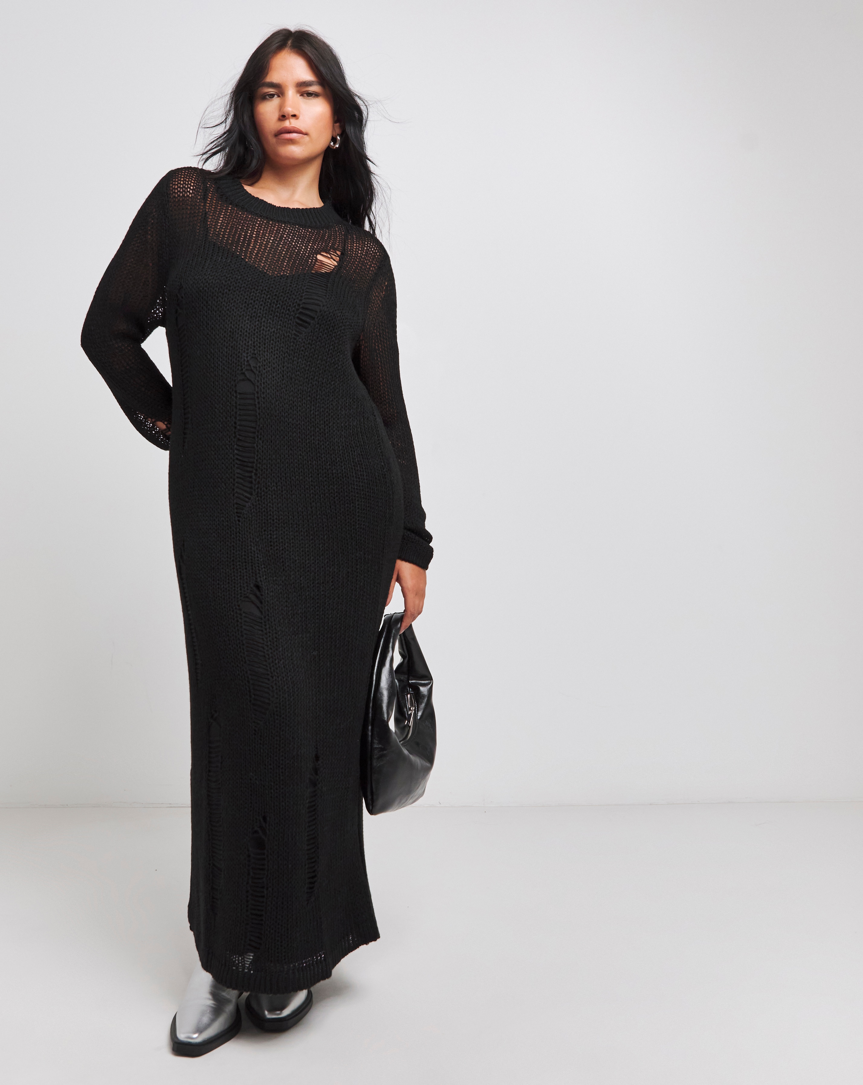 Black Ladder Knitted Dress