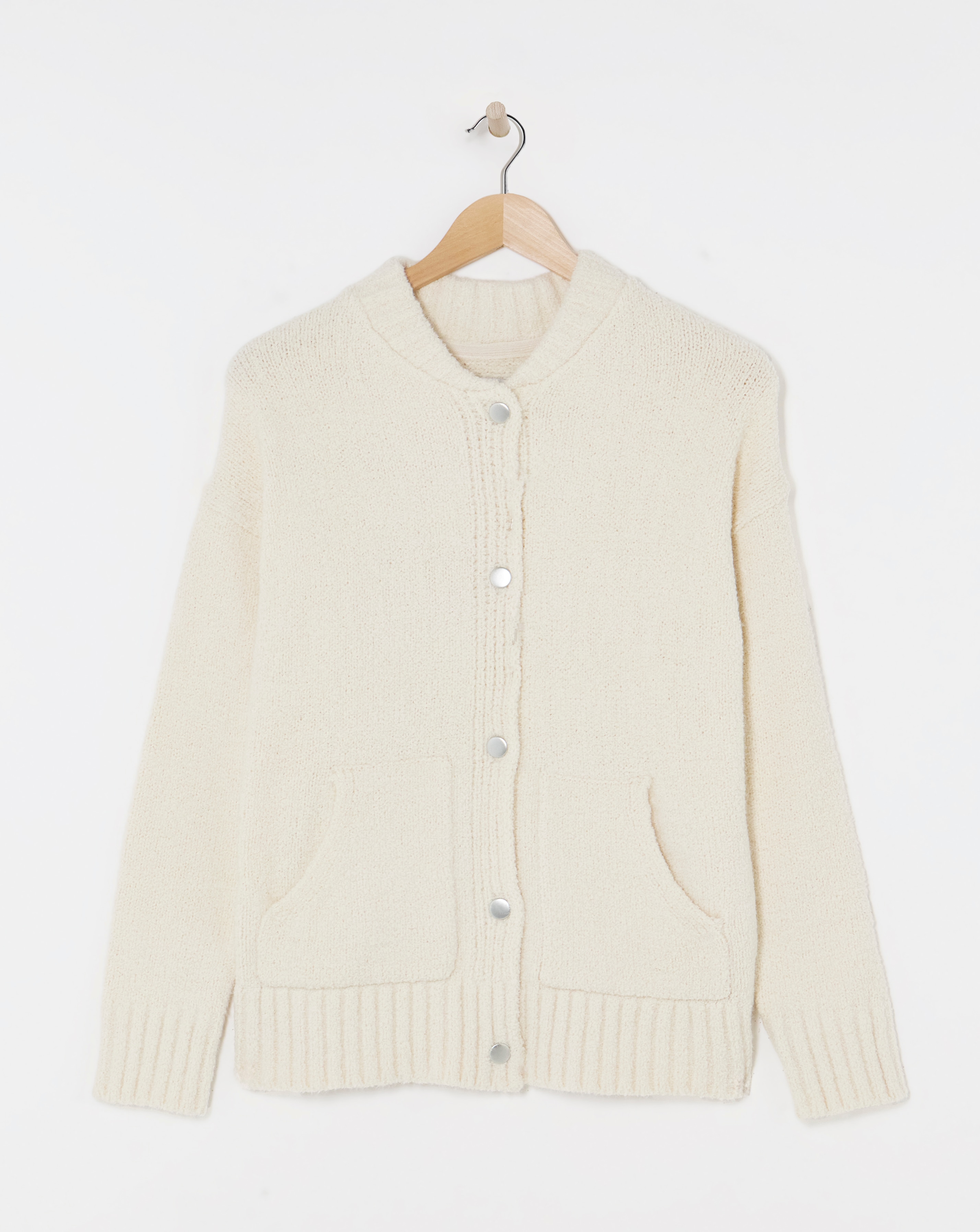 Cream Boucle Knitted Bomber Jacket
