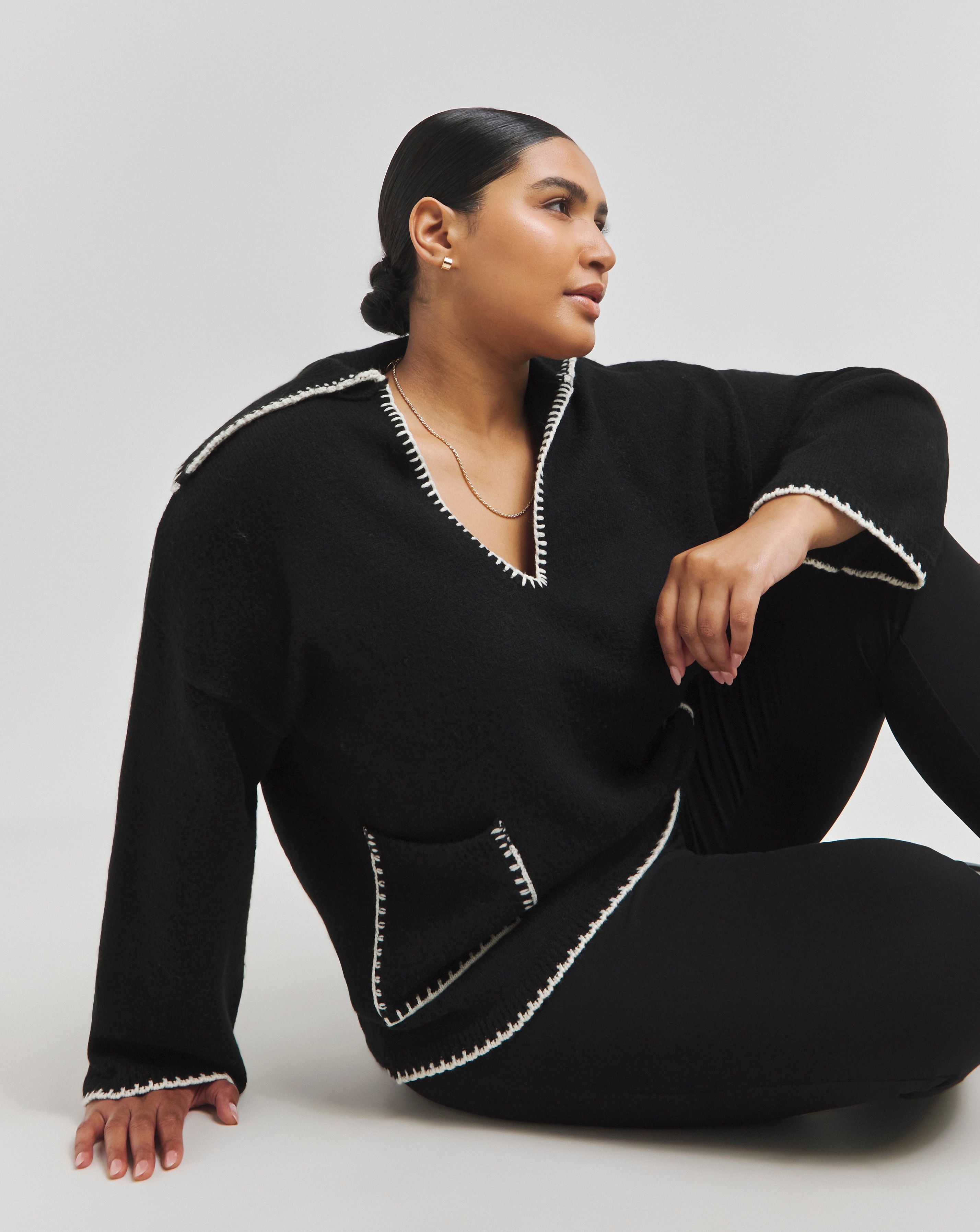 Blanket Stitch Pocket Collar Jumper