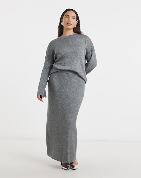Metallic Rib Knit Midaxi Skirt