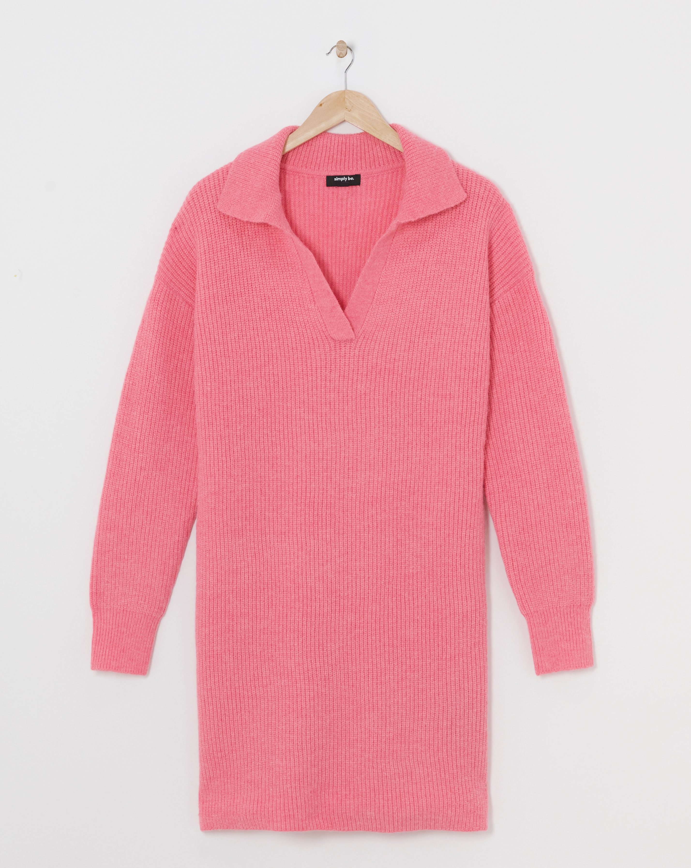 Pink Collar Rib Knitted Mini Dress