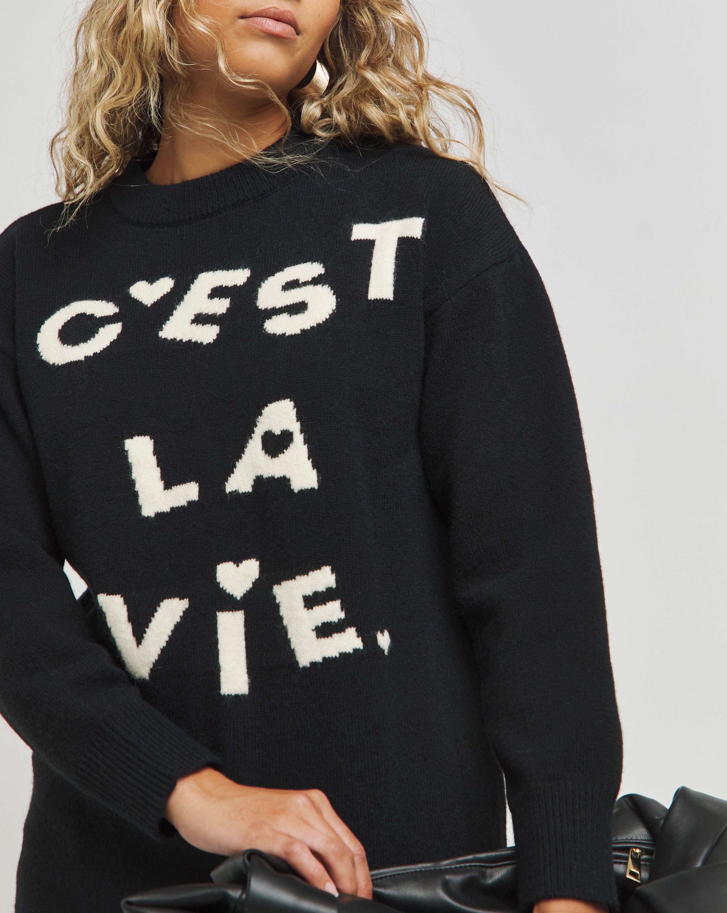 Black Cest La Vie Longline Jumper