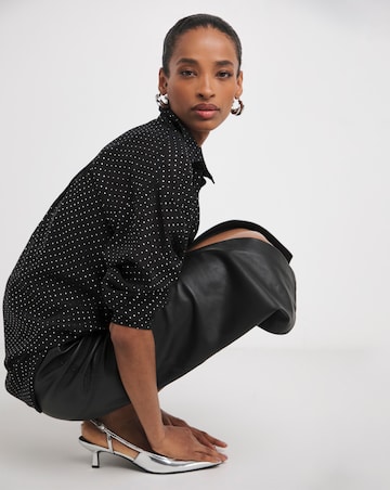 Womens Metallic Spot Chiffon Oversized Long Sleeve Shirt - Black
