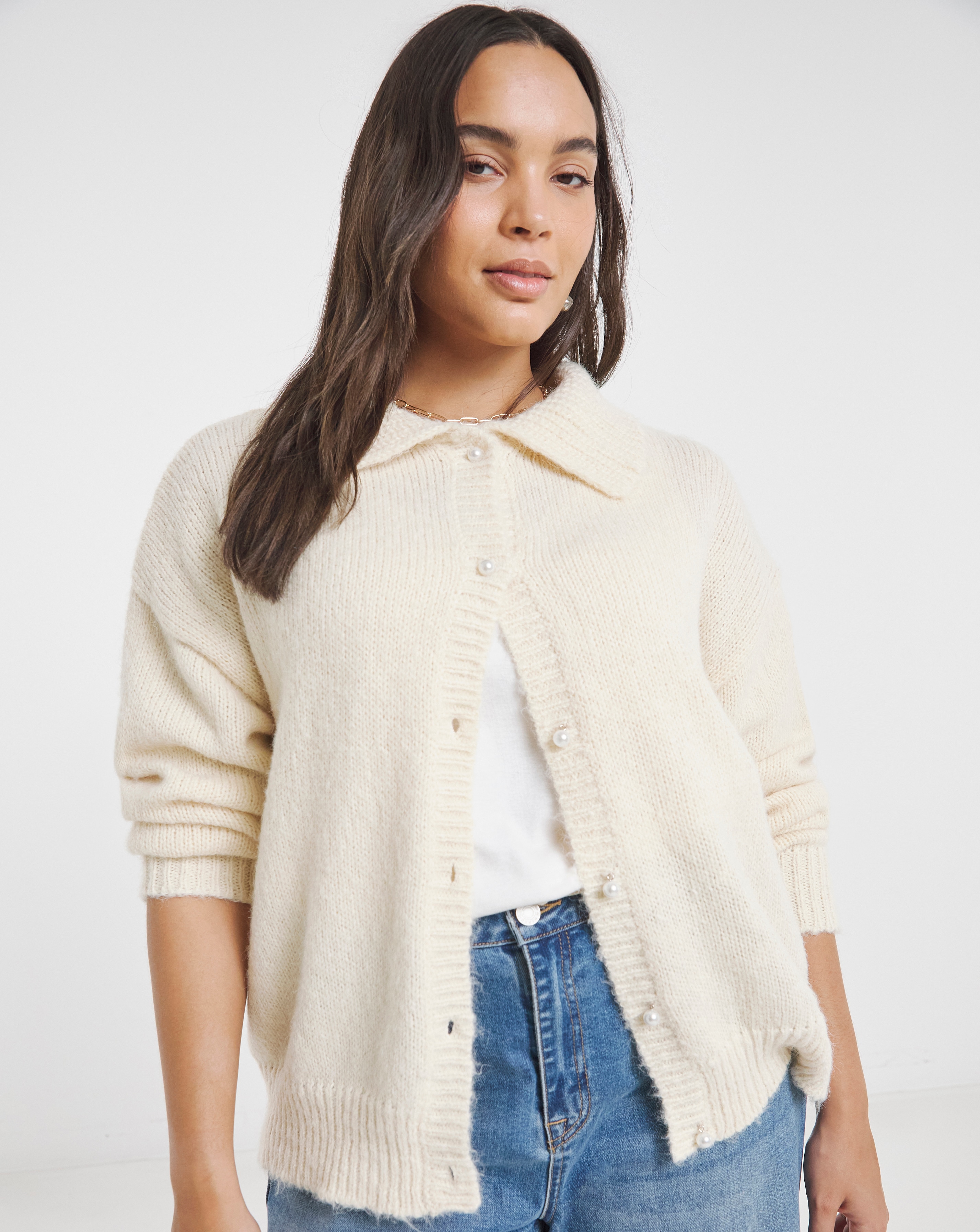 Simply Be Cream Collar Cardigan