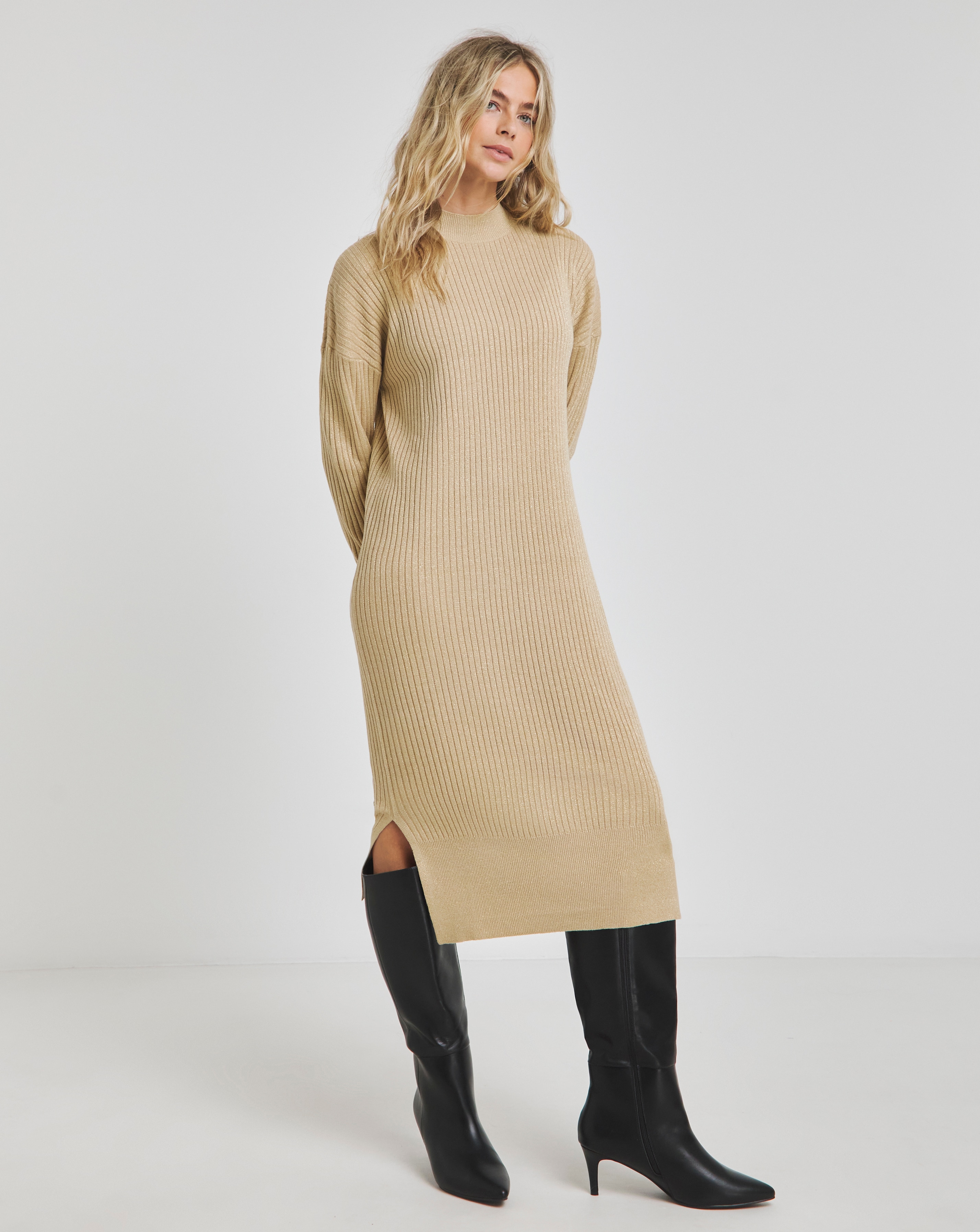 Metallic Rib Knit Mini Dress