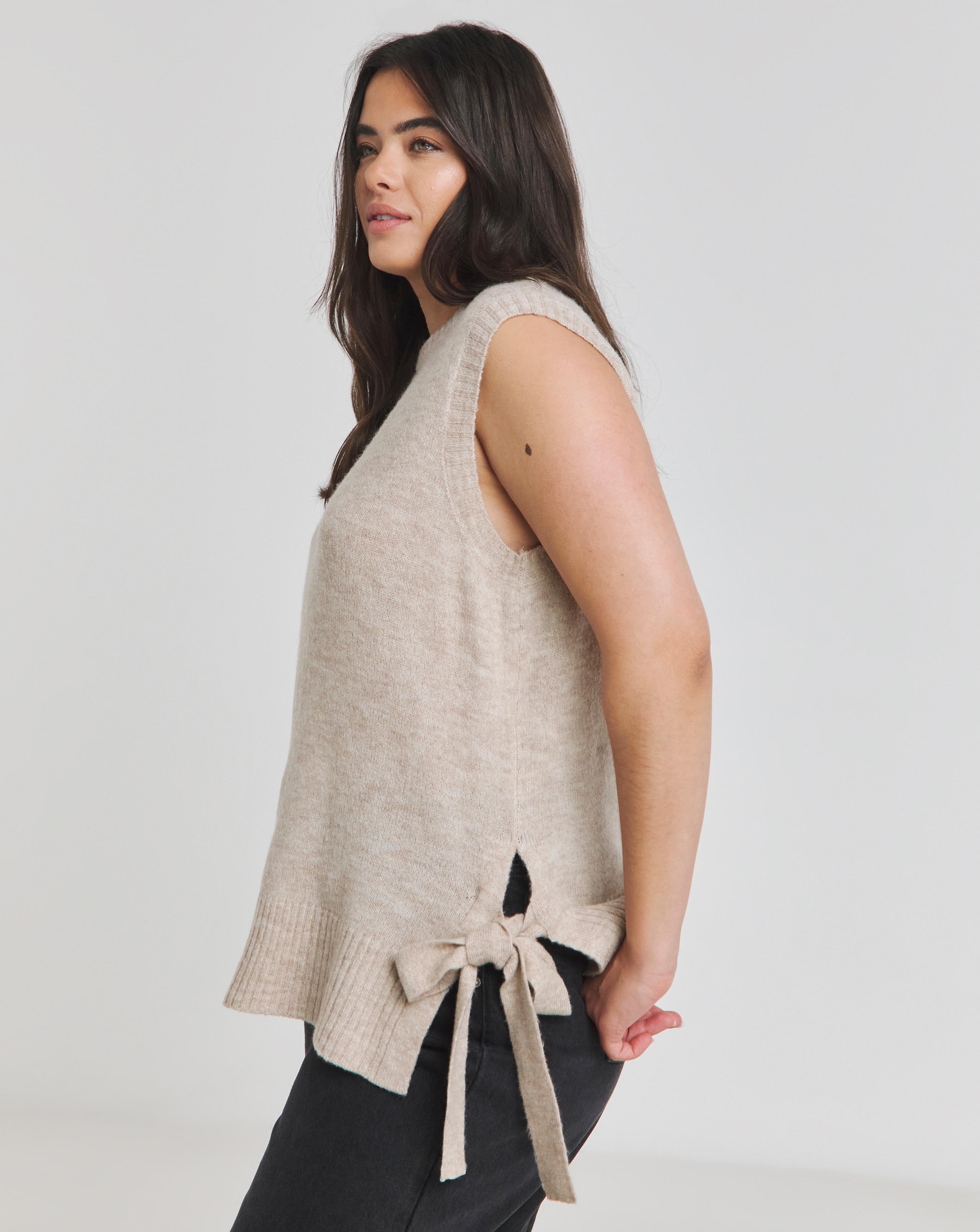 Simply Be Oatmeal Tie Side Knitted Vest