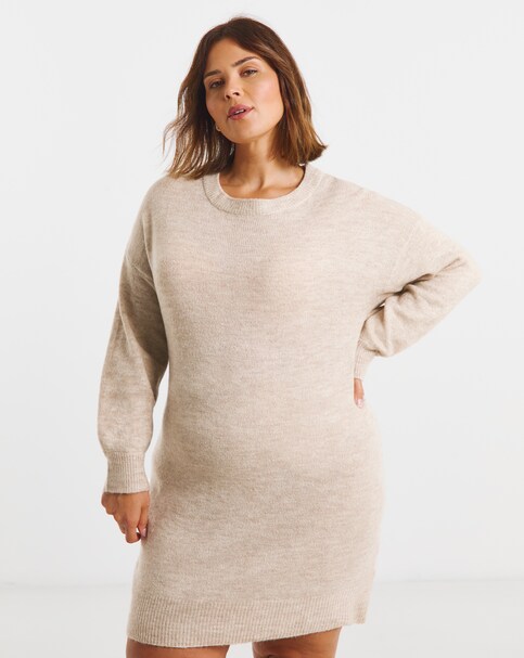 Simply Be Oatmeal Crew Neck Mini Dress