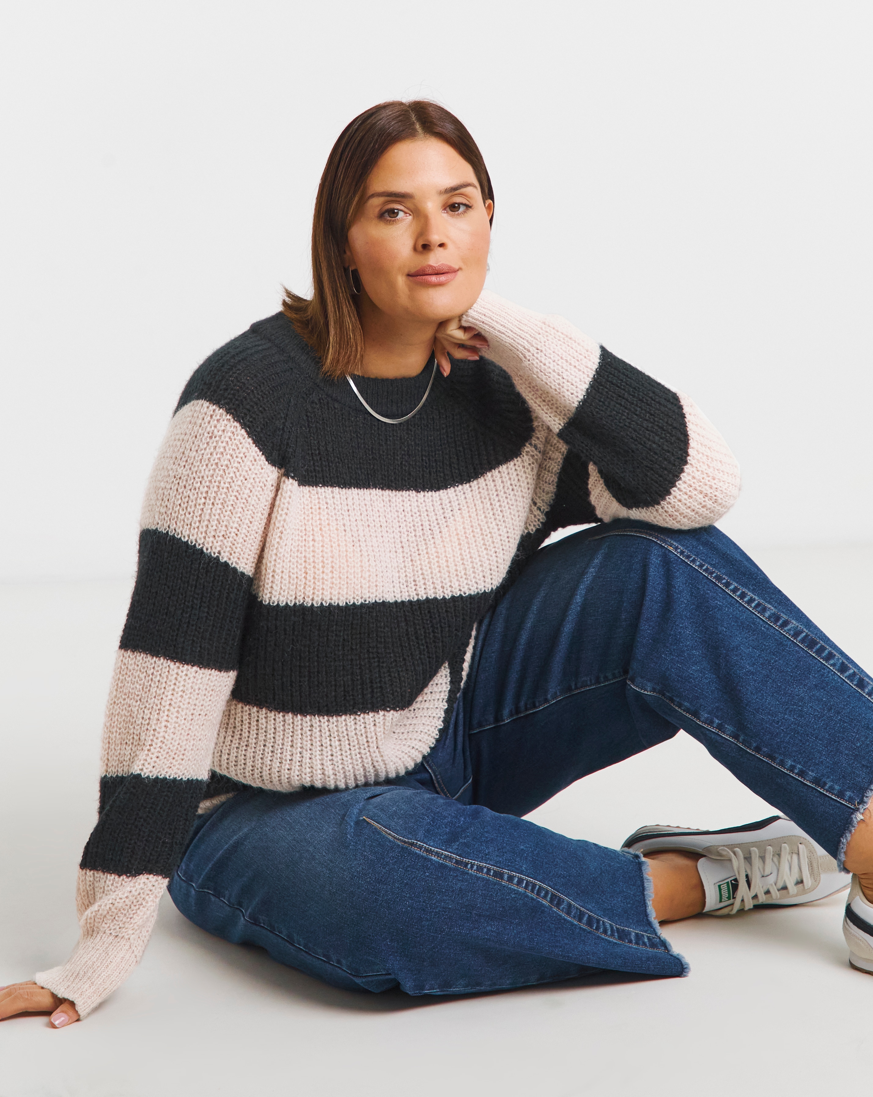 Simply Be Mono Stripe Fluffy Jumper