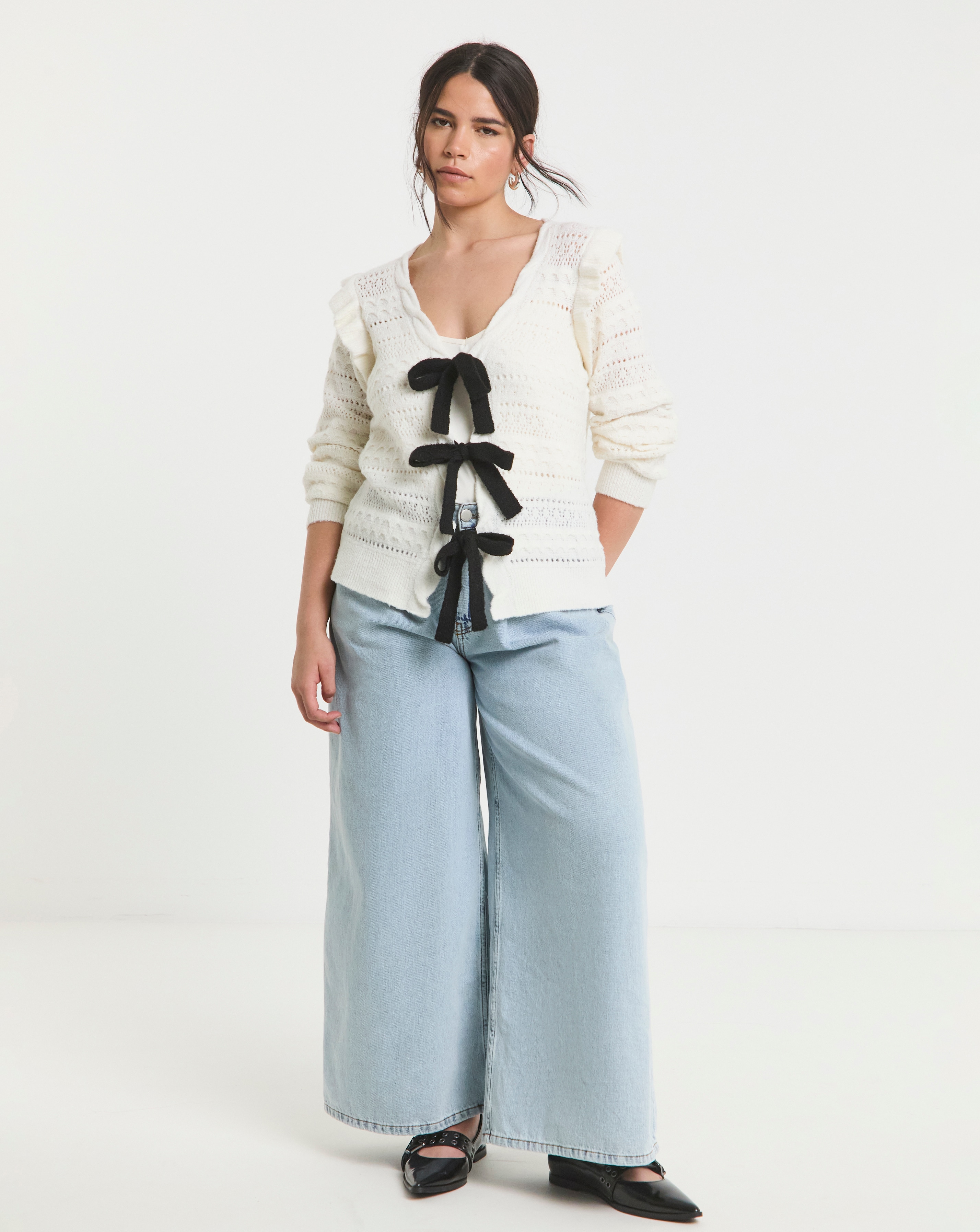 Simply Be Pointelle Tie Front Cardigan