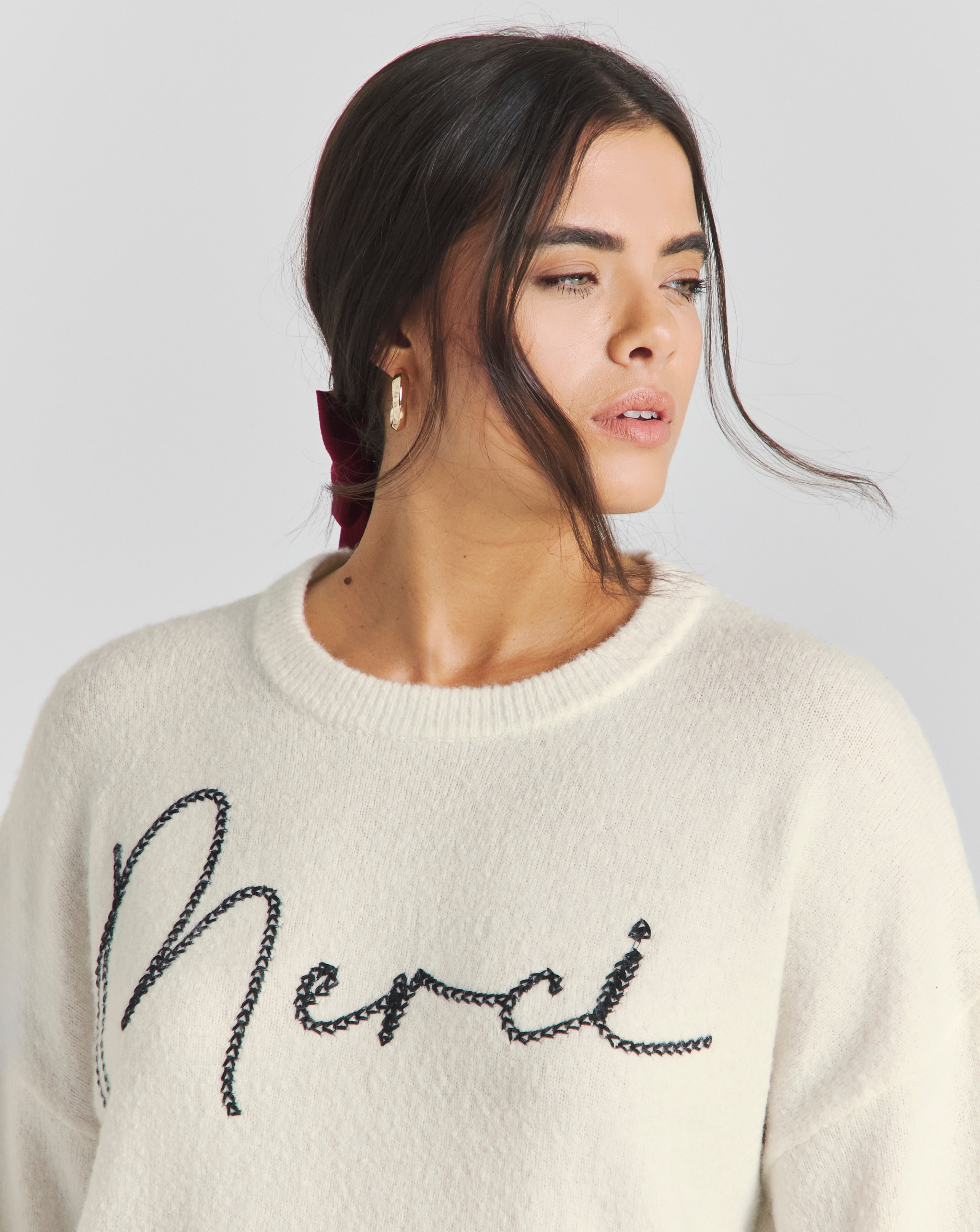 Simply Be Merci Slogan Knitted Jumper