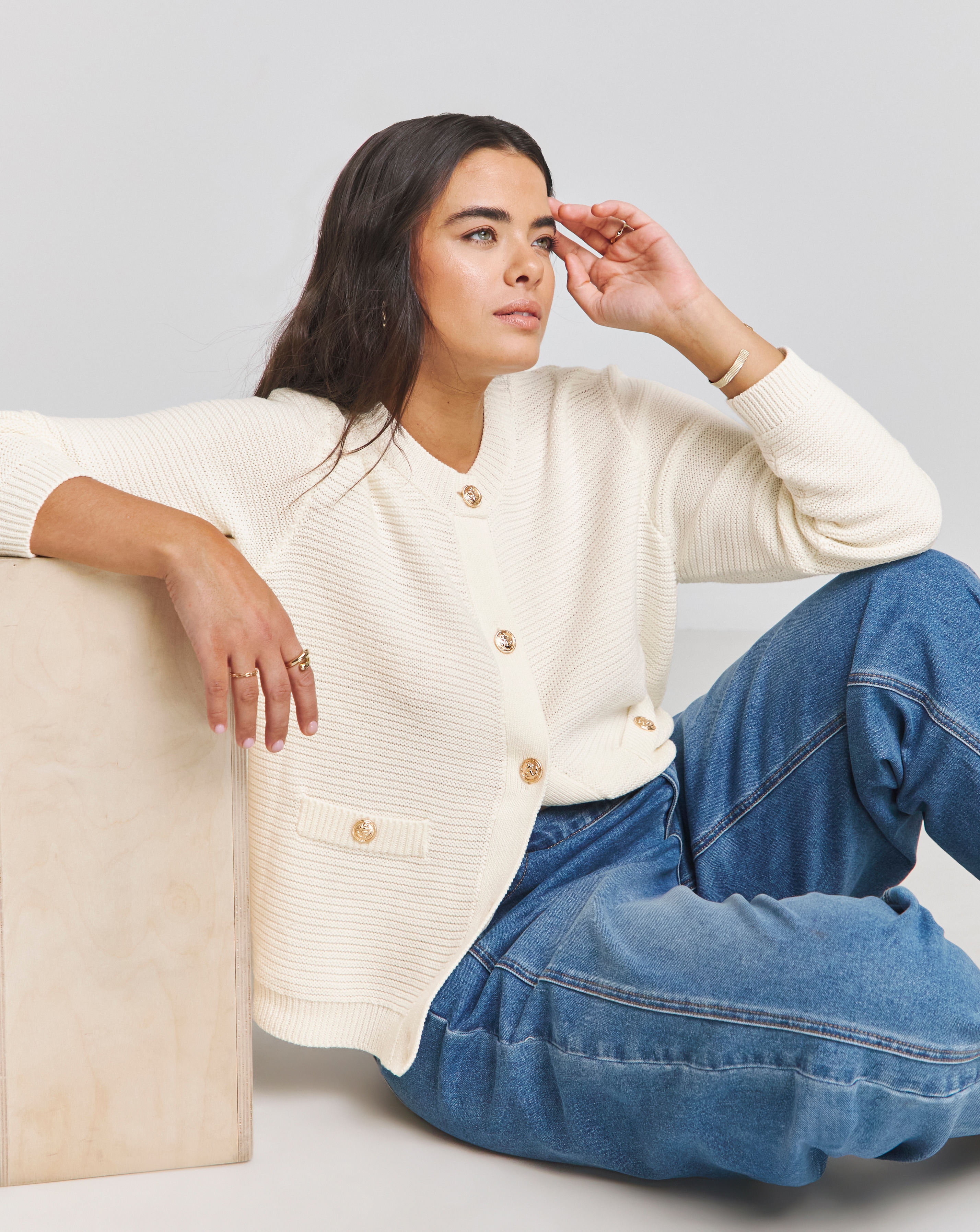 Simply Be Cream Crew Neck Cardigan