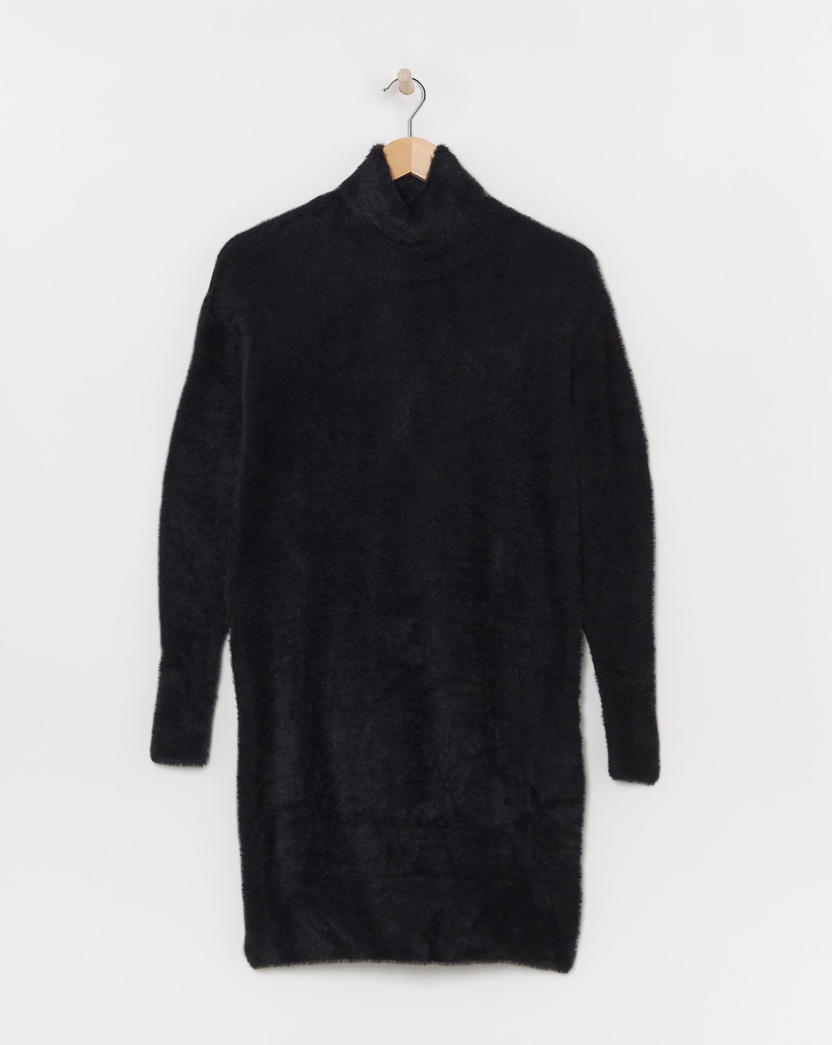 Black Fluffy High Neck Mini Dress