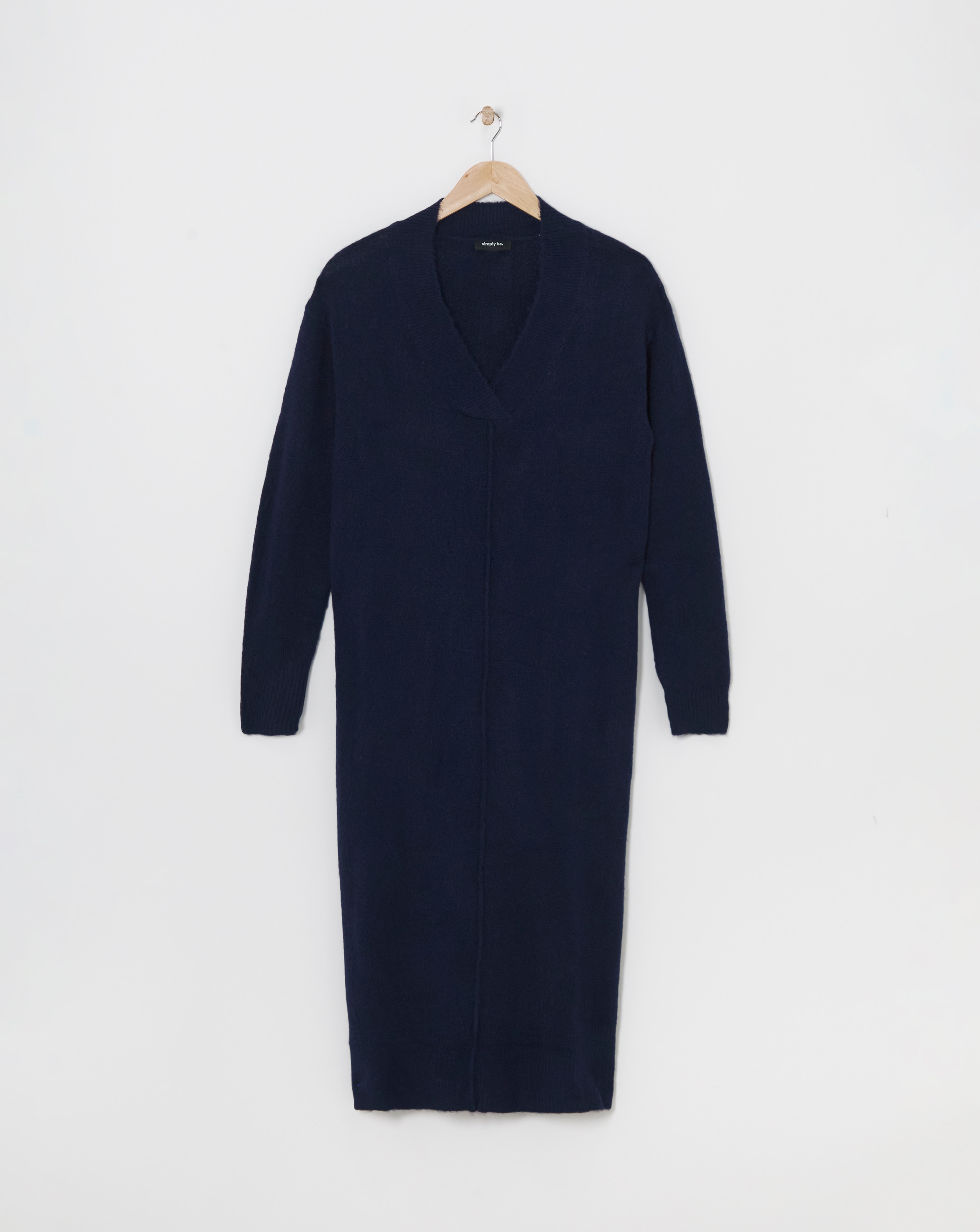 Navy V Neck Midaxi Knitted Dress