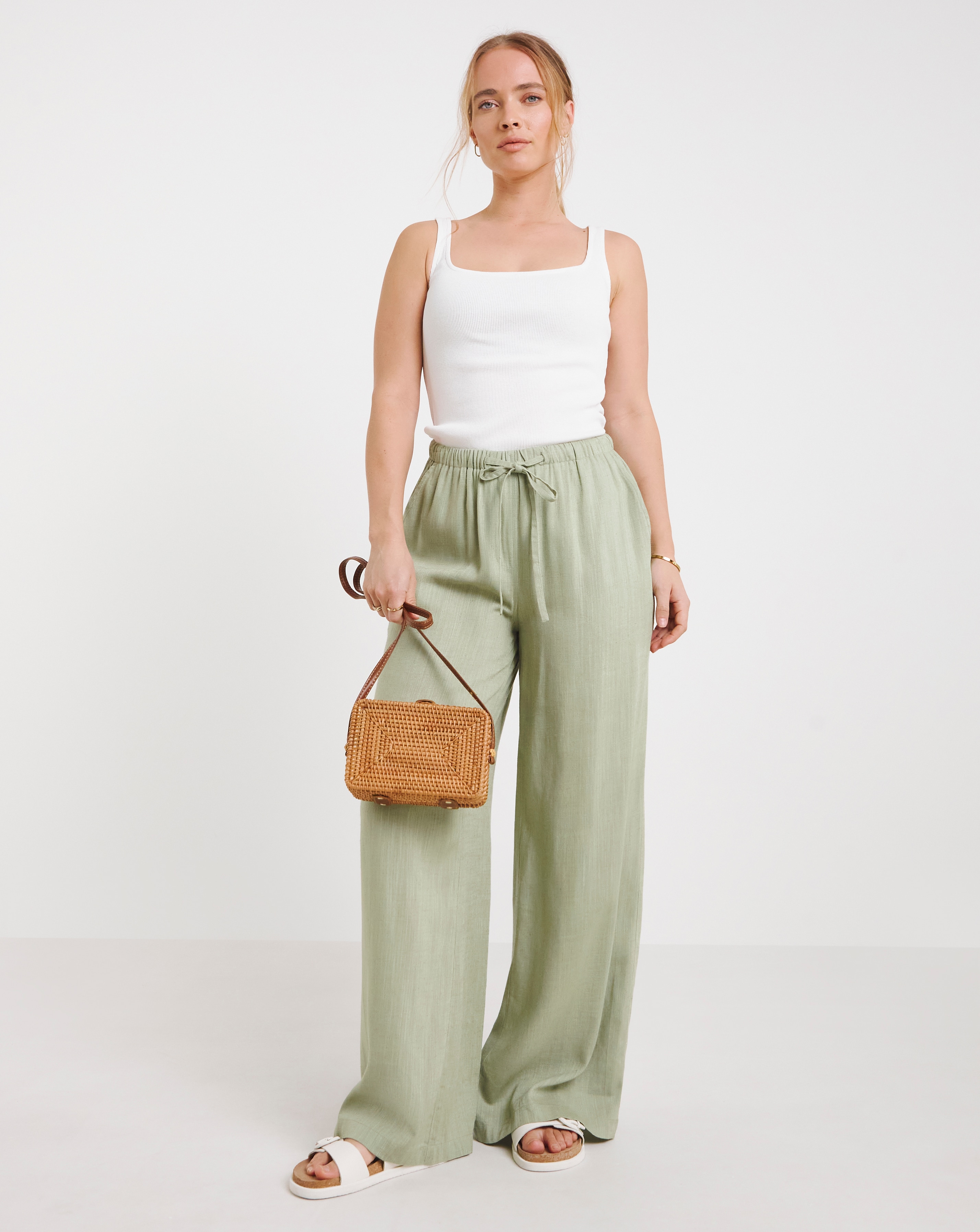 Simply Be Wide Leg Linen Mix Trousers