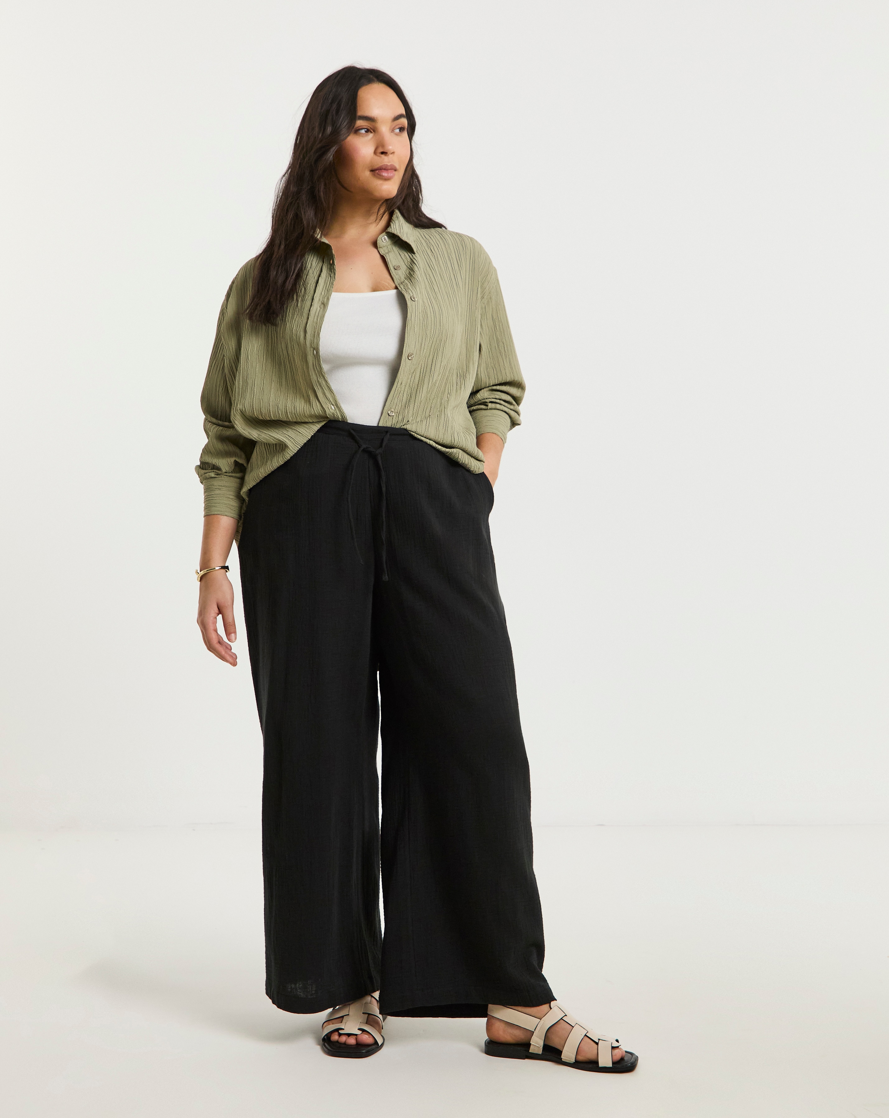 Cheesecloth Wide Leg Trouser