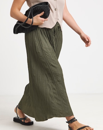Khaki Tie Waist Textured Midaxi Full Skirt