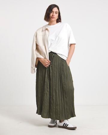 Khaki Tie Waist Textured Midaxi Full Skirt