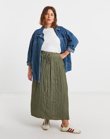 Khaki Tie Waist Textured Midaxi Full Skirt