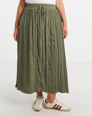 Khaki Tie Waist Textured Midaxi Full Skirt