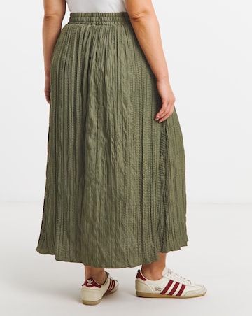 Khaki Tie Waist Textured Midaxi Full Skirt