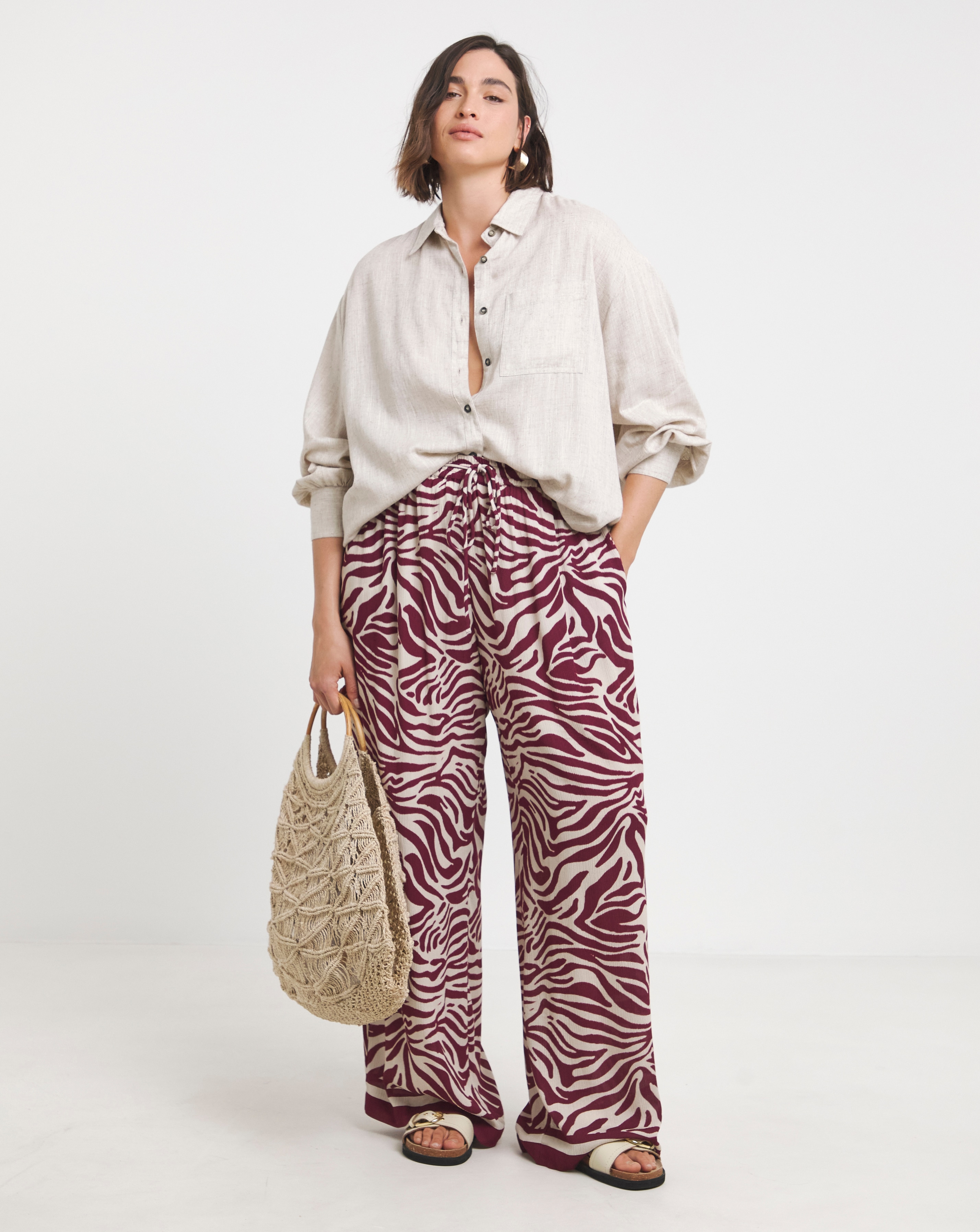 SBE Tie Waist Crinkle Wide Leg Trouser