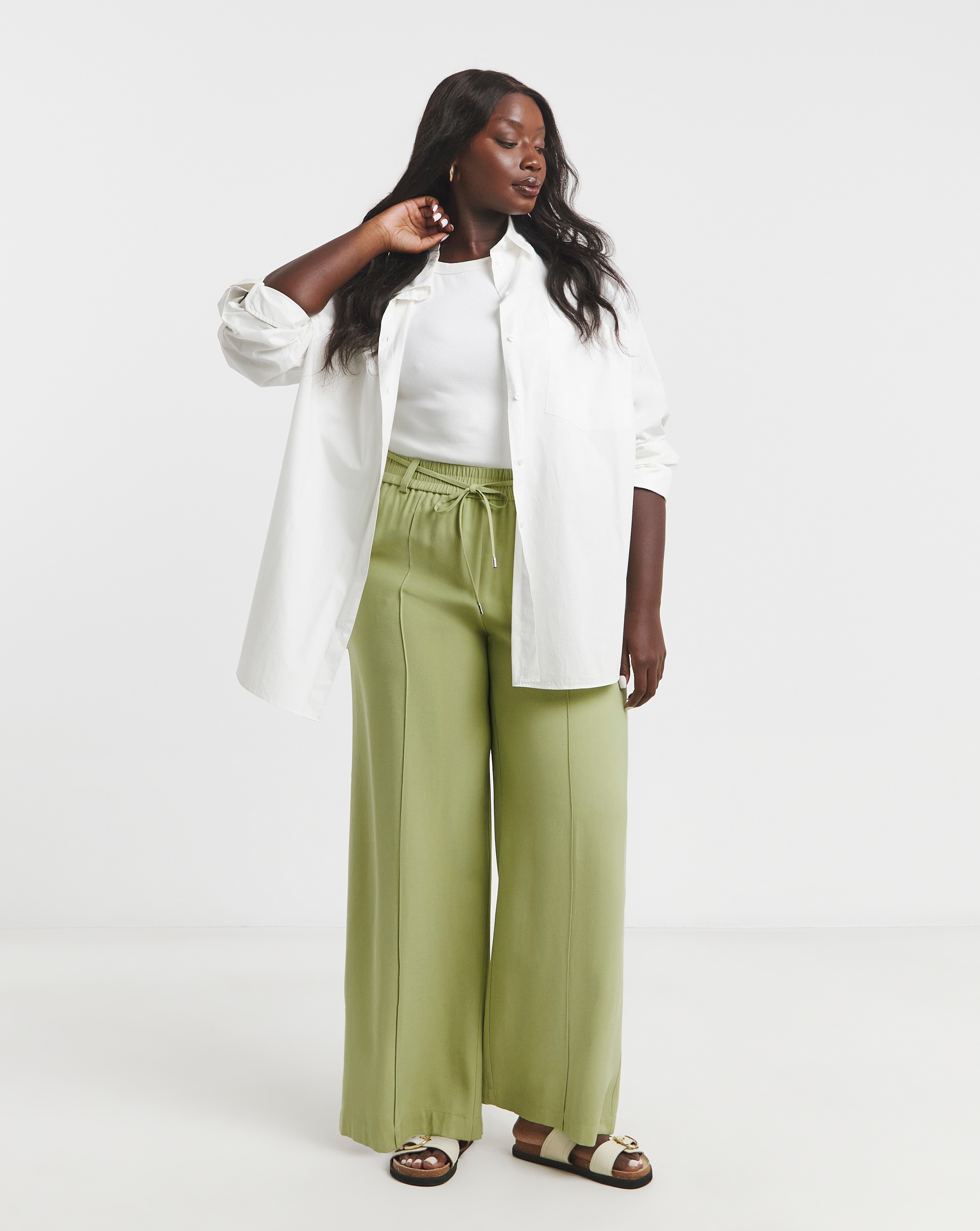 Simply Be Olive Twill Wide Leg Trousers