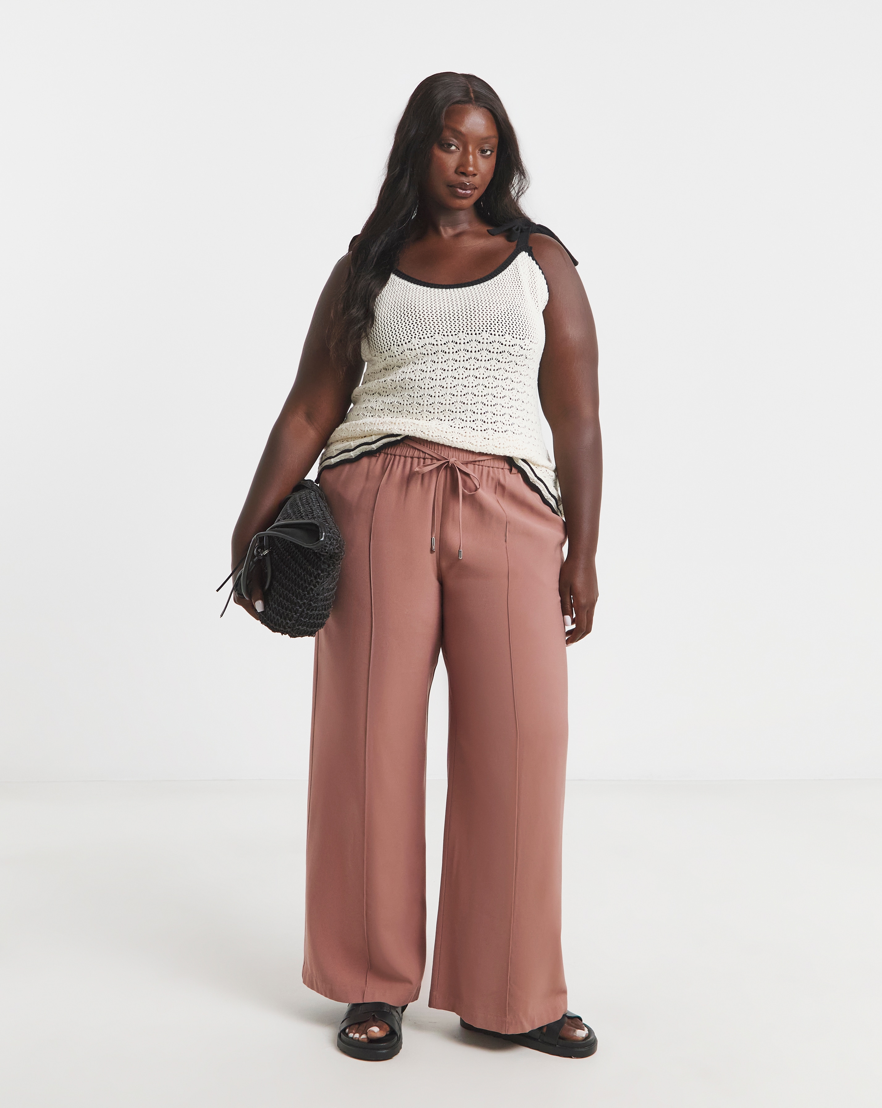 SBE Terracotta Twill Wide Leg Trousers
