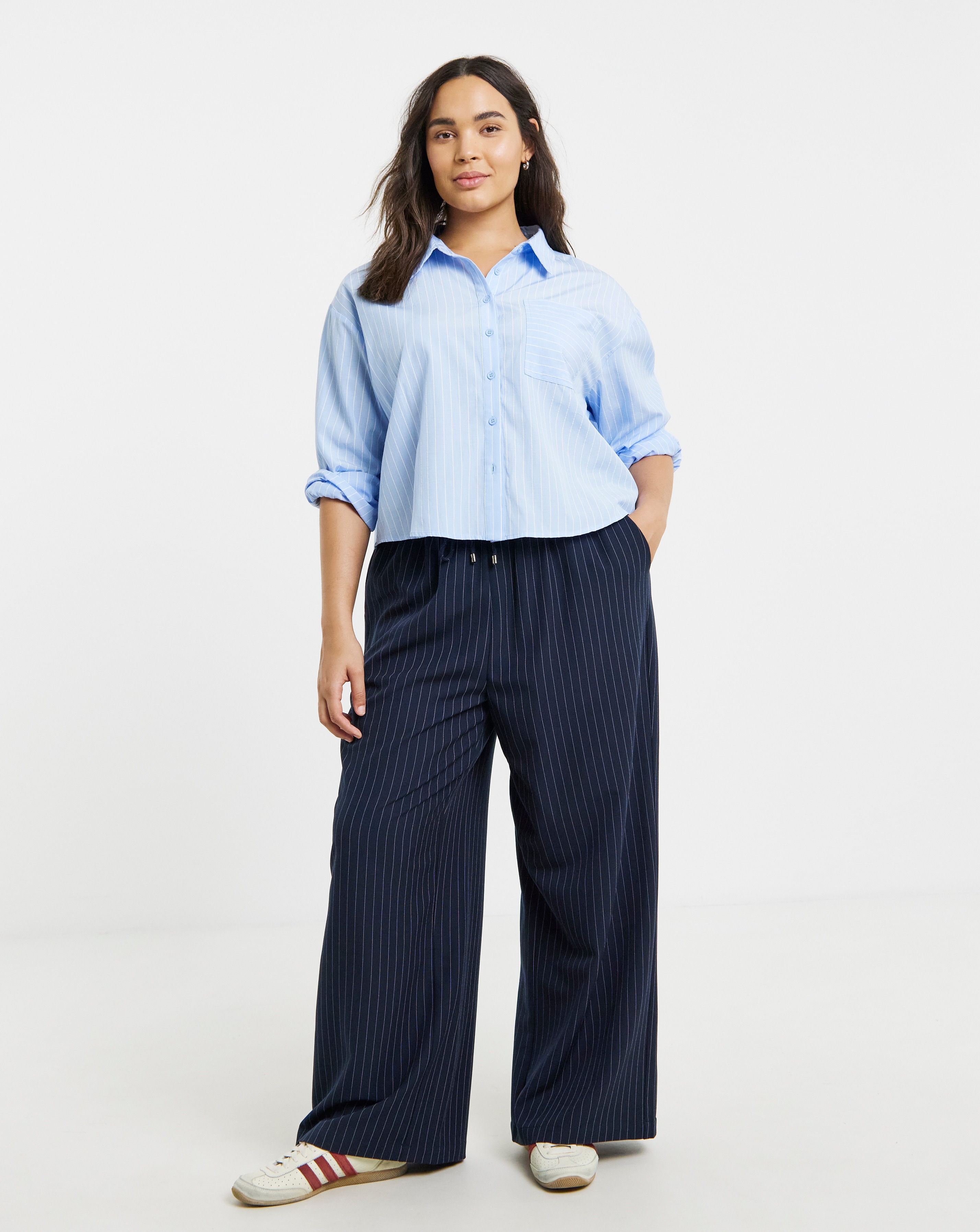 Simply Be Pinstripe Wide Leg Trousers