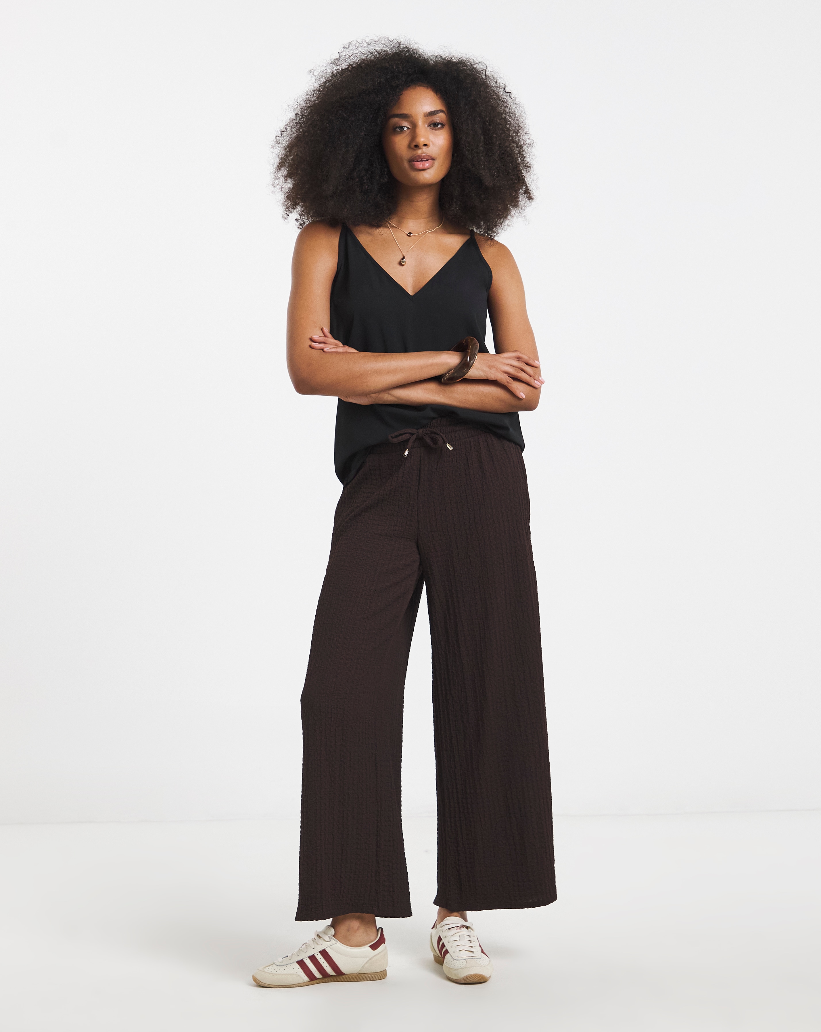 Jersey Textured Wide Leg Trousers