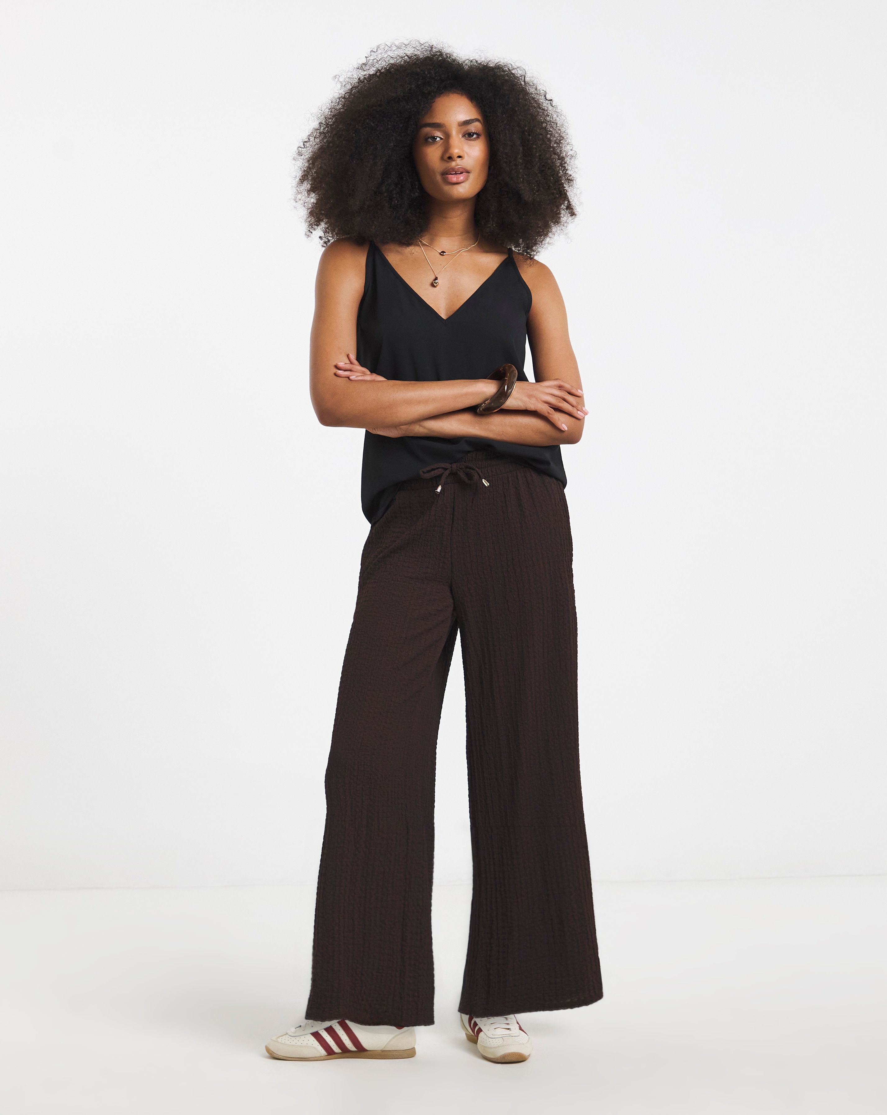 Jersey Textured Wide Leg Trousers