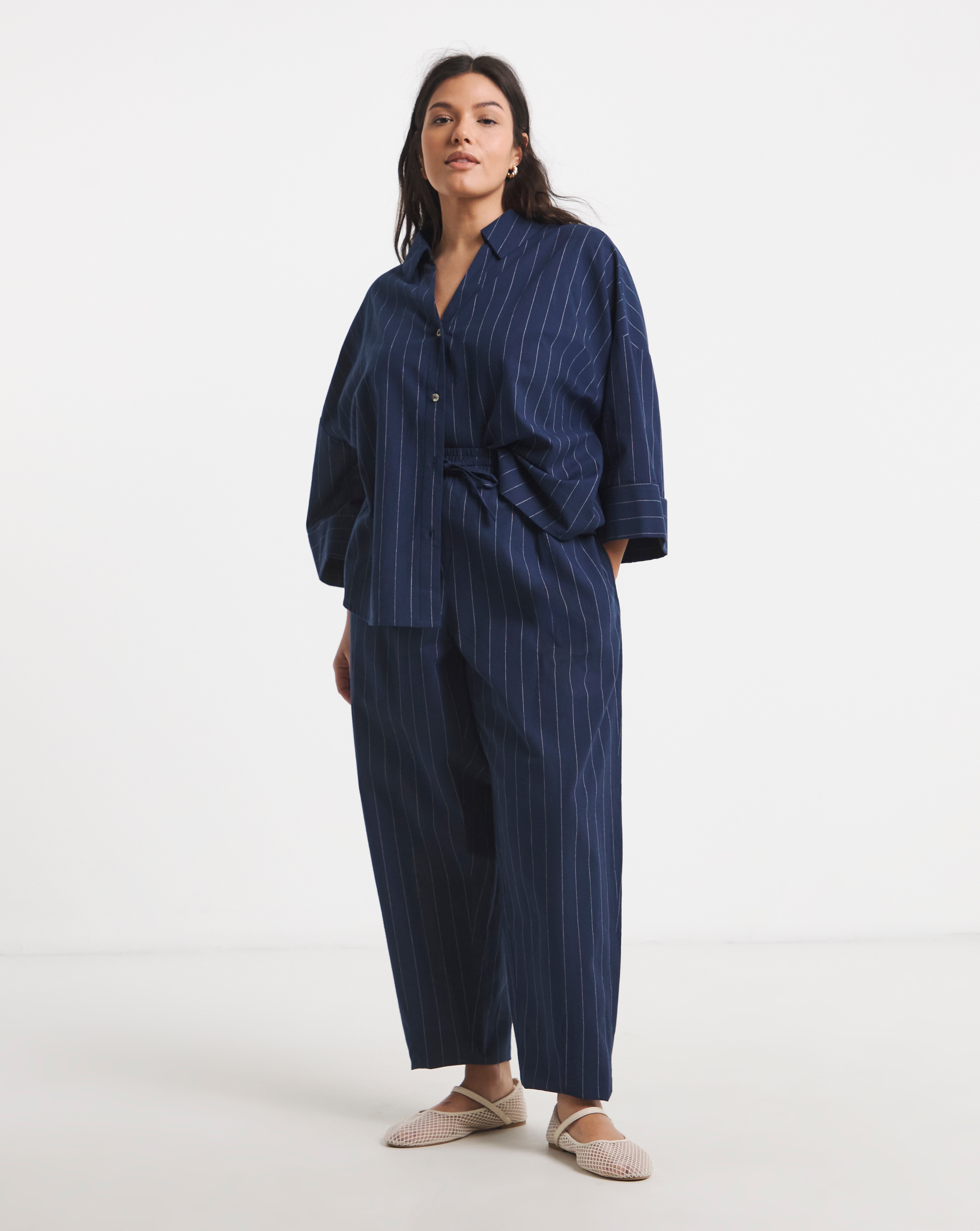 New In - Simply Be Navy Pinstripe Barrel Trouser