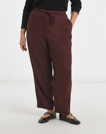 Simply Be Chocolate Tie Waist Linen Barrel Trousers