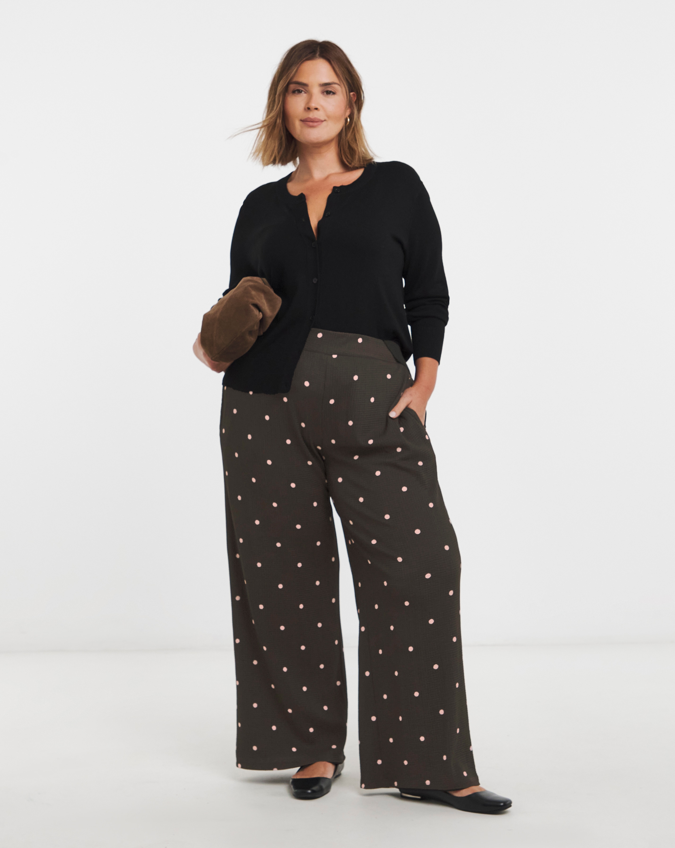Jersey Textured Wide Leg Trousers