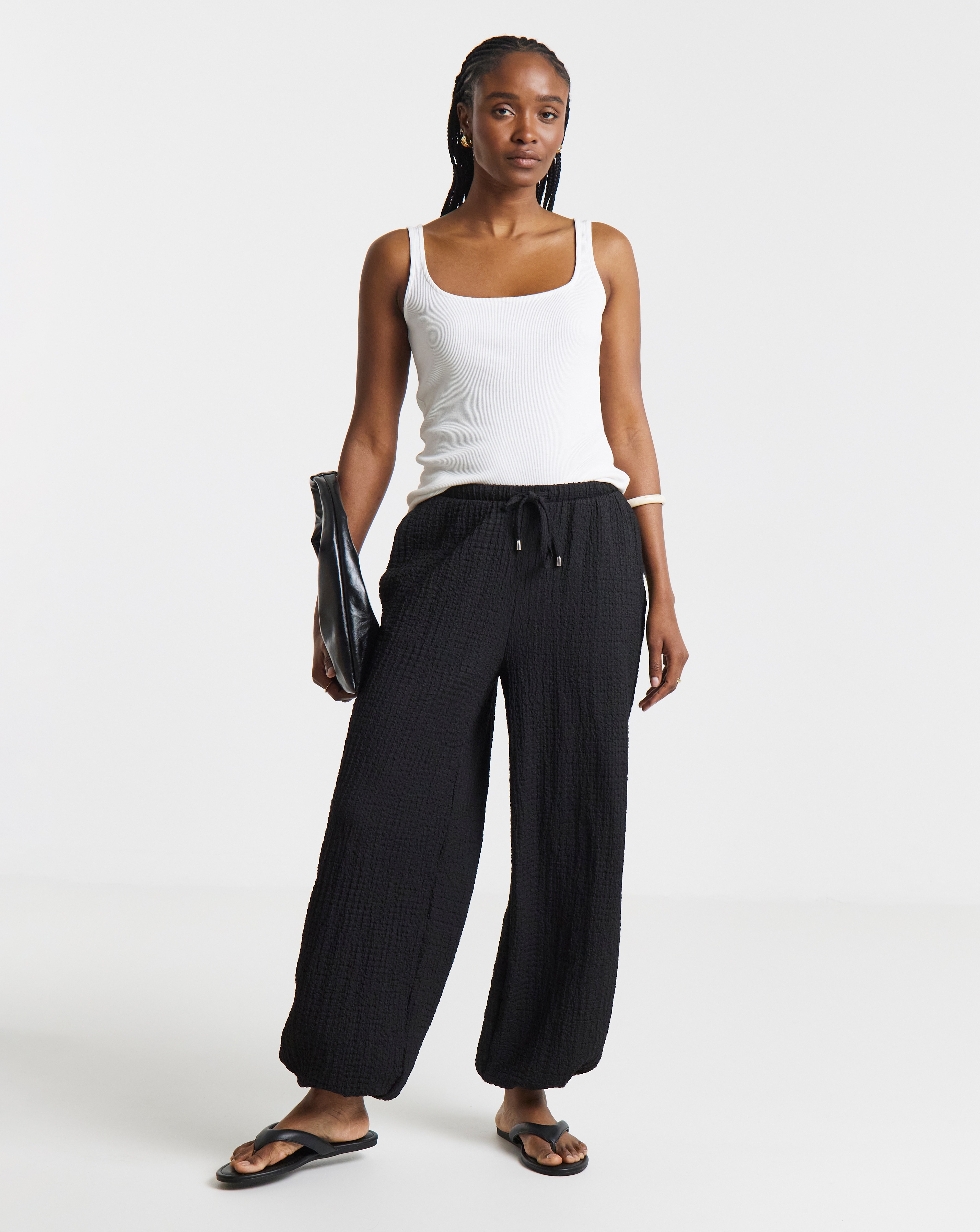 New In - Black Jersey Textured Balloon Trouser